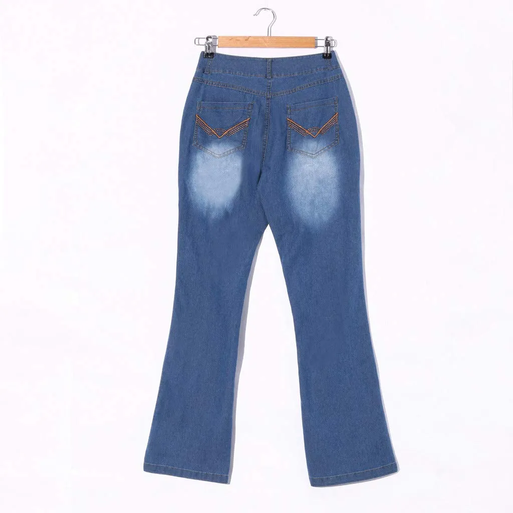 Generico Jeans Flared Donna Pantaloni Flare Leggins a Campana Slim Fit Jeggings Vita Alta Stretch con Tasche - immagine 7