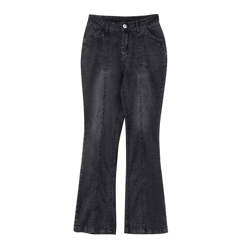 Generico Jeans Flared Donna Pantaloni Denim Vita Alta Elasticizzati Bootcut - immagine 5