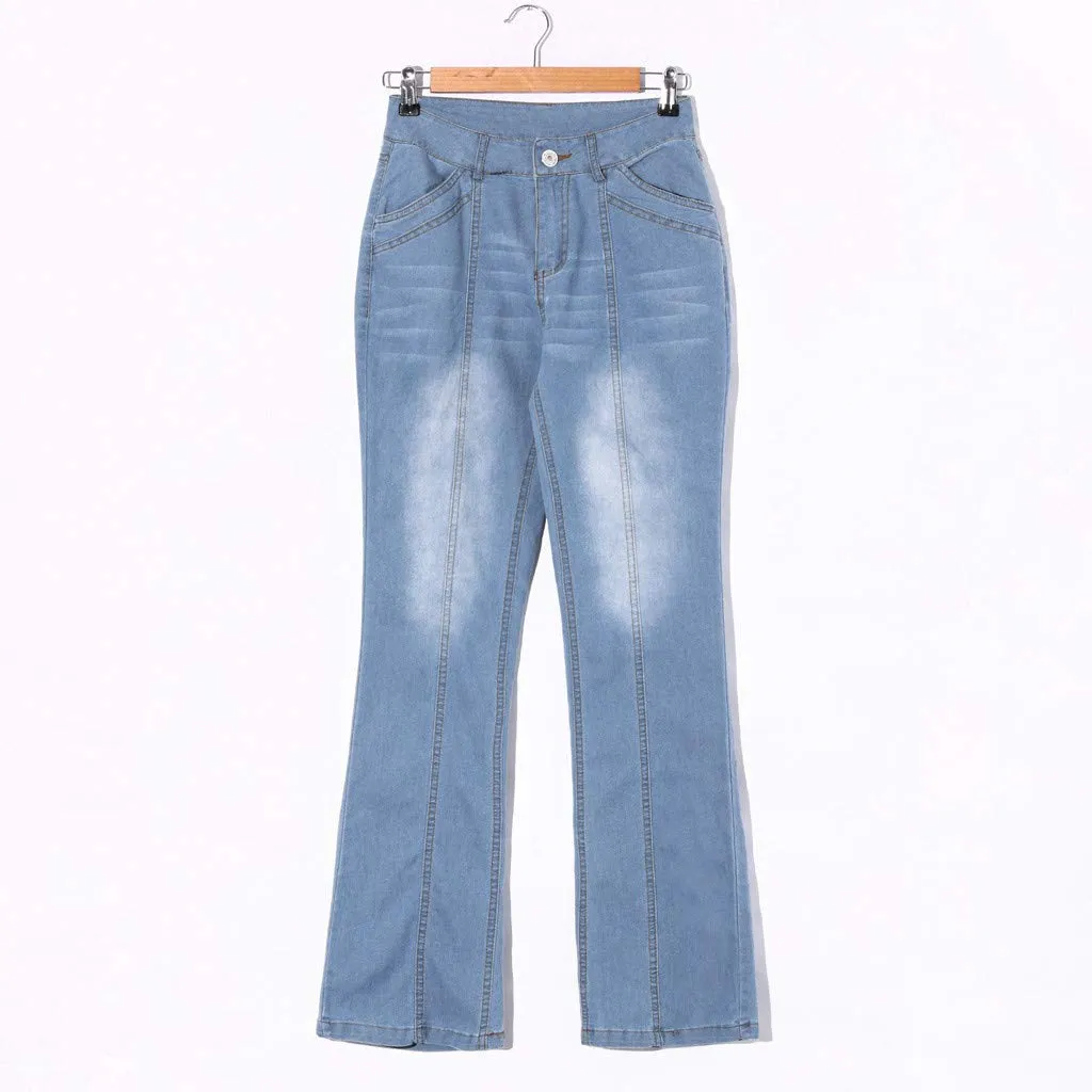 Generico Jeans Donna Flared Jeggings a Zampa d'Elefante Elasticizzati Bootcut Curvy Slim Fit con Tasche Retro Denim - immagine 4