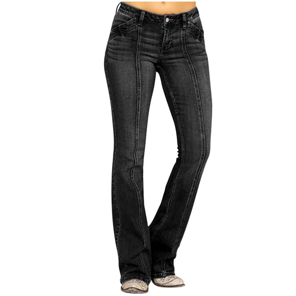 Generico Pantaloni Donna Curvy Jeggings a Zampa d'Elefante Elasticizzati Flare Bootcut Slim Fit Vita Alta - immagine 1