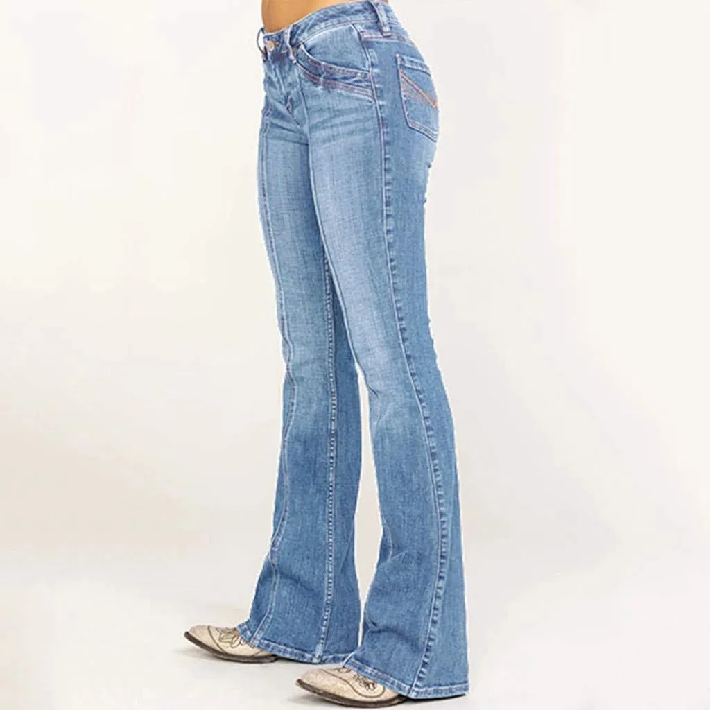 Generico Jeans Flared Donna Bootcut Elasticizzati Vita Bassa Push Up Strappati Curvy - immagine 2