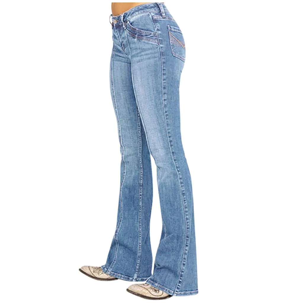 Generico Jeans Donna Pantaloni Flared a Zampa di Elefante Push Up Vita Alta Bootcut Elasticizzati - immagine 1