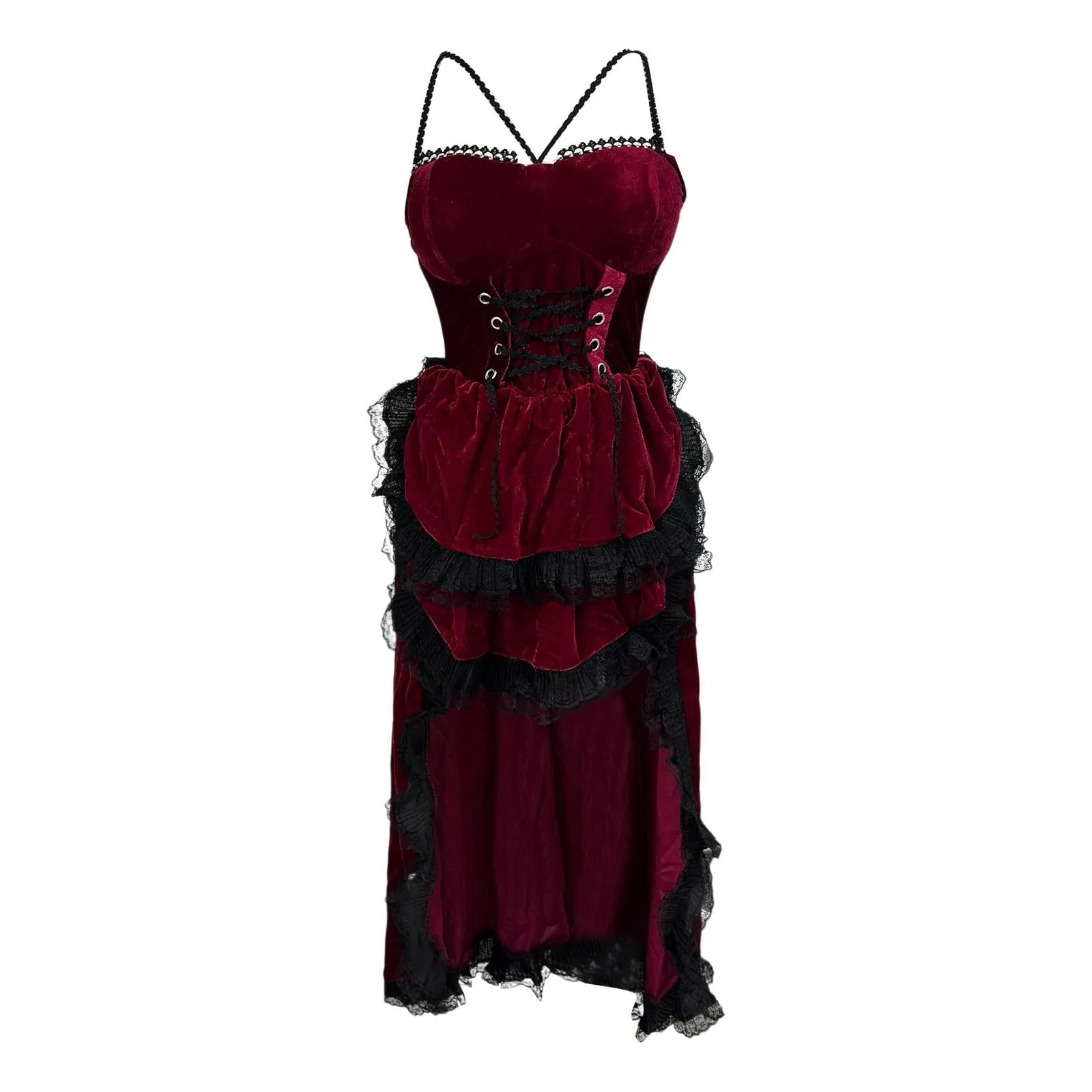 Vhersily Abito Cocktail Donna Gotico Costume Contessa Vampira Vestito Pirata Medievale Vintage Punk per Carnevale Cosplay - immagine 5