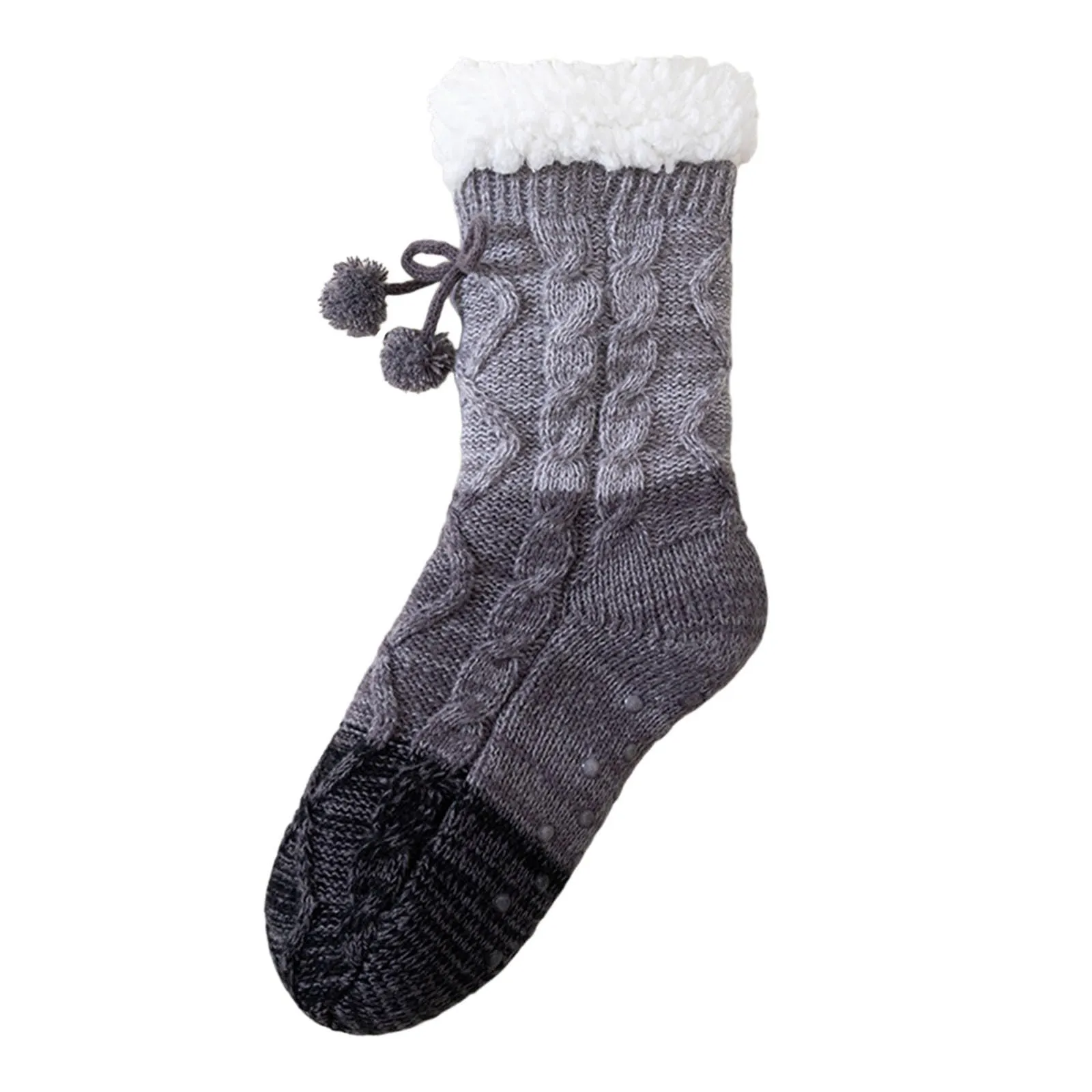Calze Invernali Donna e Unisex in Pile Natalizio con Pompon e Antiscivolo, Grigio - immagine 1
