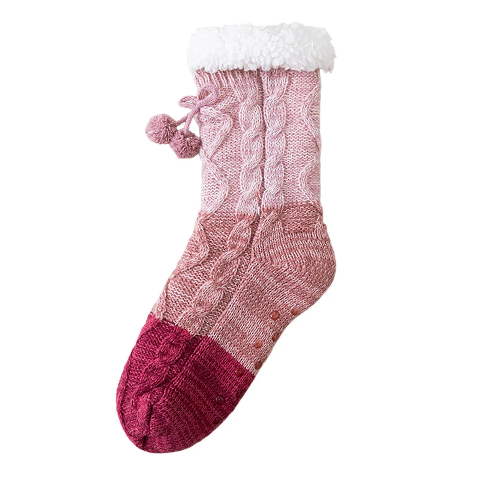 Calze Invernali Donna e Unisex in Pile Natalizio Antiscivolo con Pompon, Rosa - immagine 1