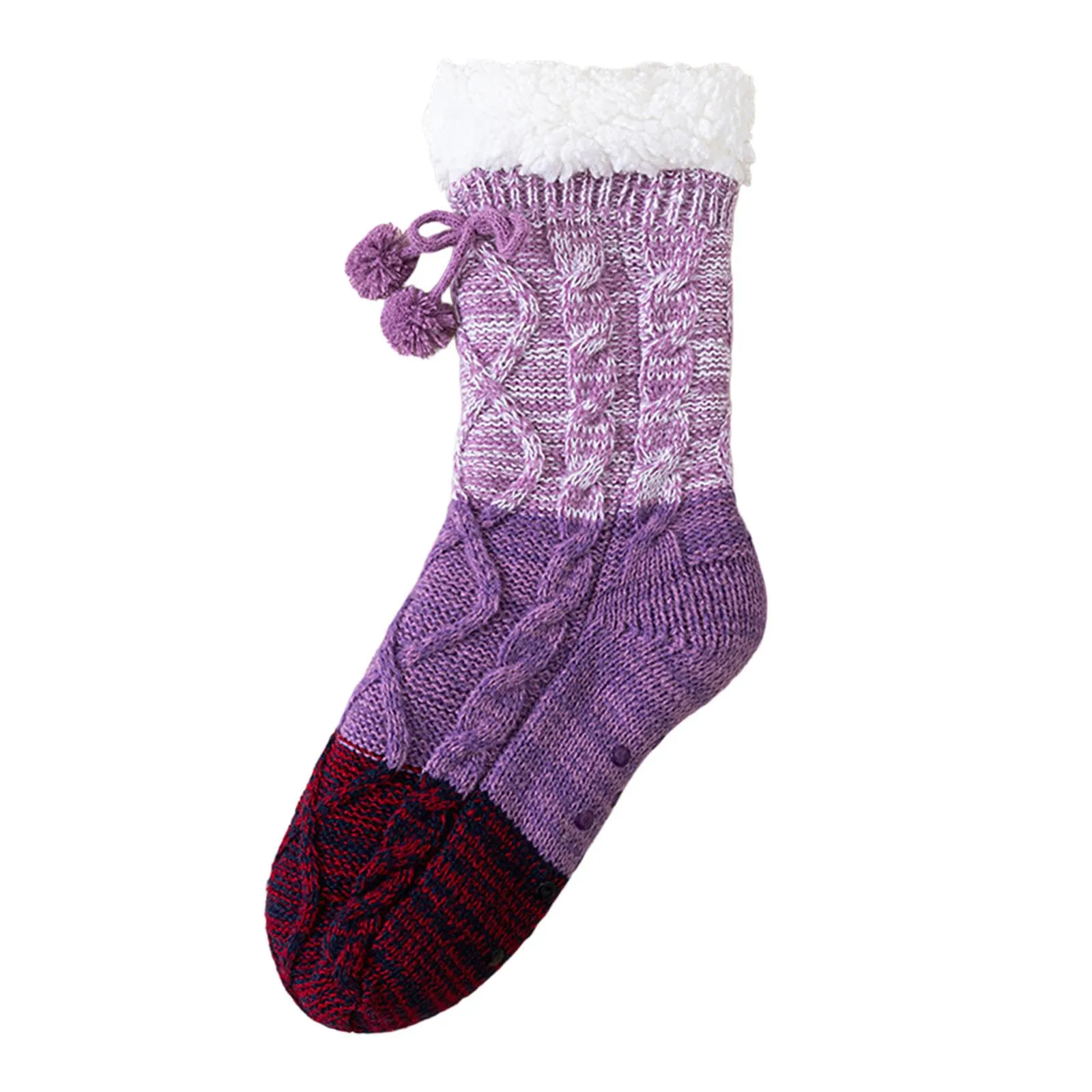 Calze Invernali Donna e Unisex Antiscivolo Natalizie in Pile con Pompon, Viola - immagine 6