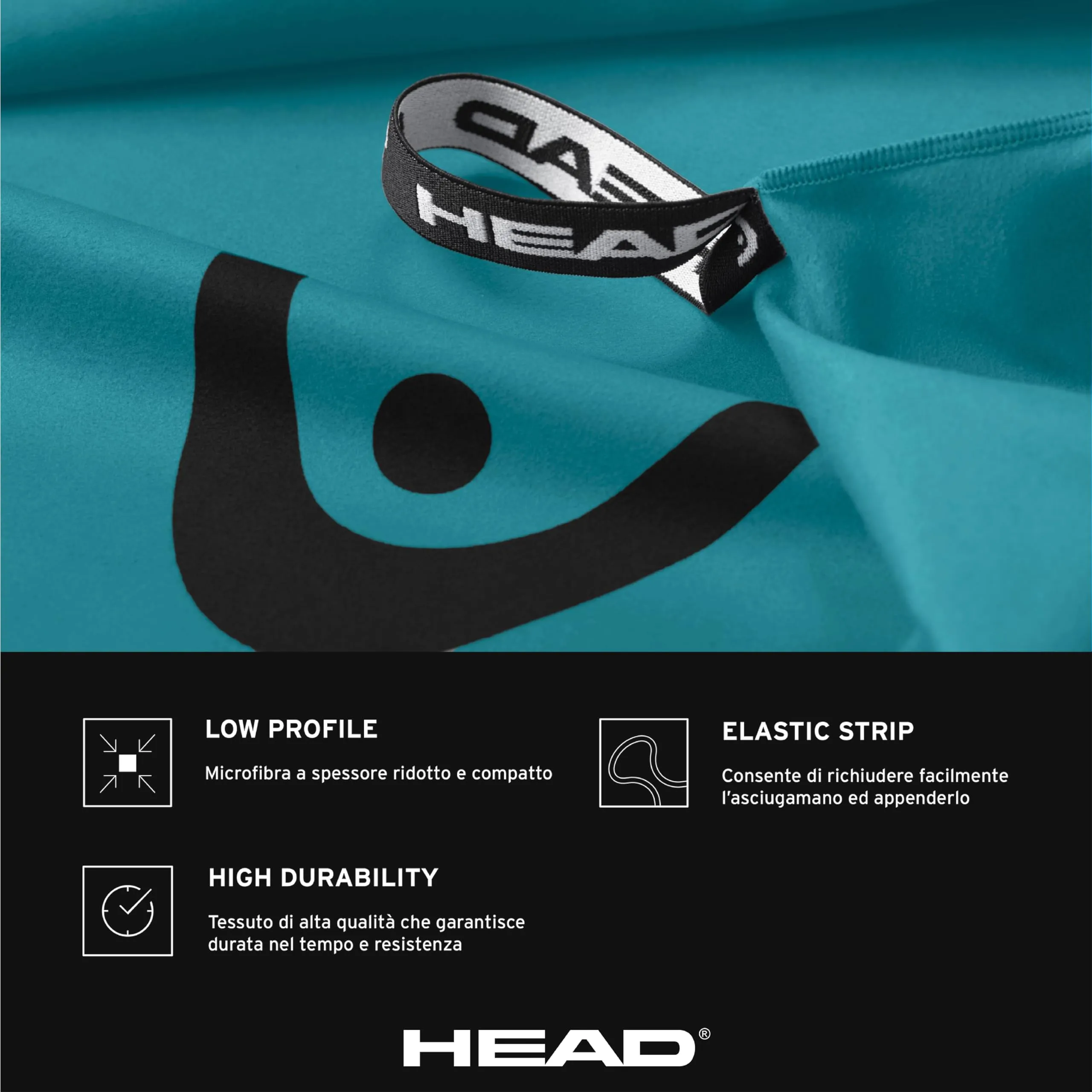 Osama Home HEAD Active Asciugamano Microfibra con Elastico 40x60, Octane Blue - immagine 4