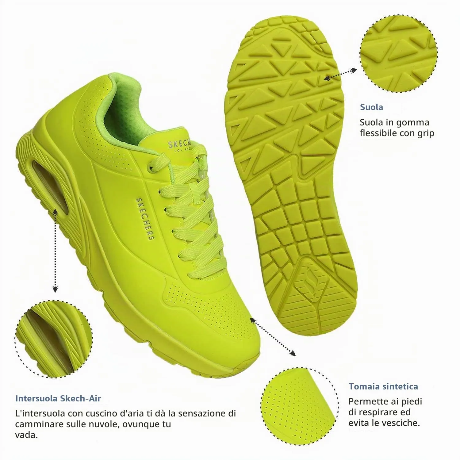 Skechers Uno Stand On Air Scarpe da ginnastica Uomo, Lime Durabuck Trim, 47.5 EU - immagine 4