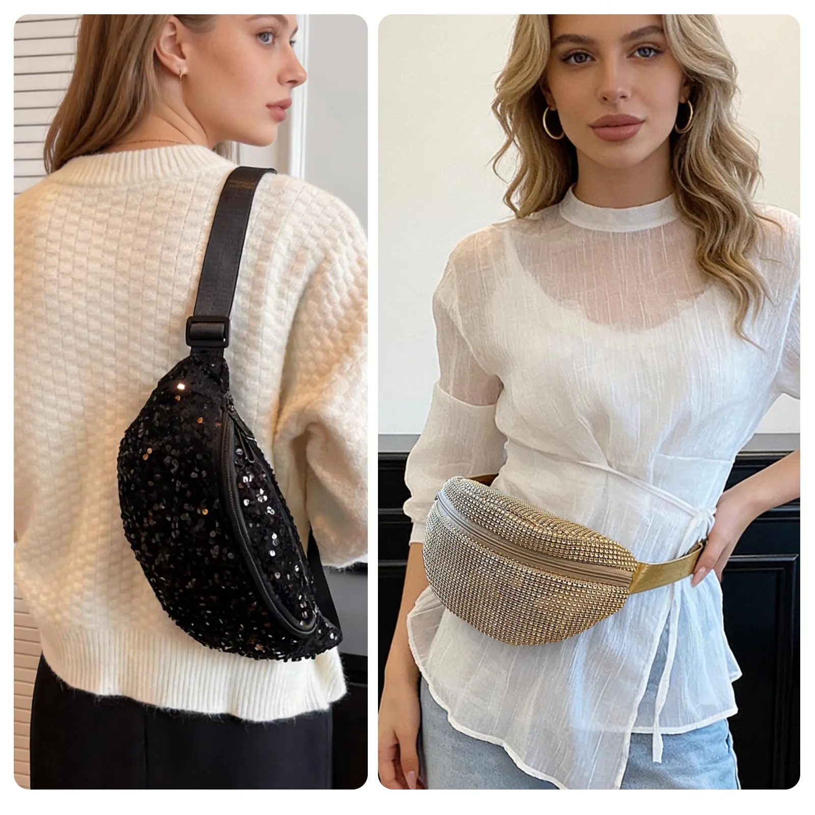 Hernin Marsupio con Paillettes per Donna, Tracolla Regolabile, Modello 1-Viola - immagine 2