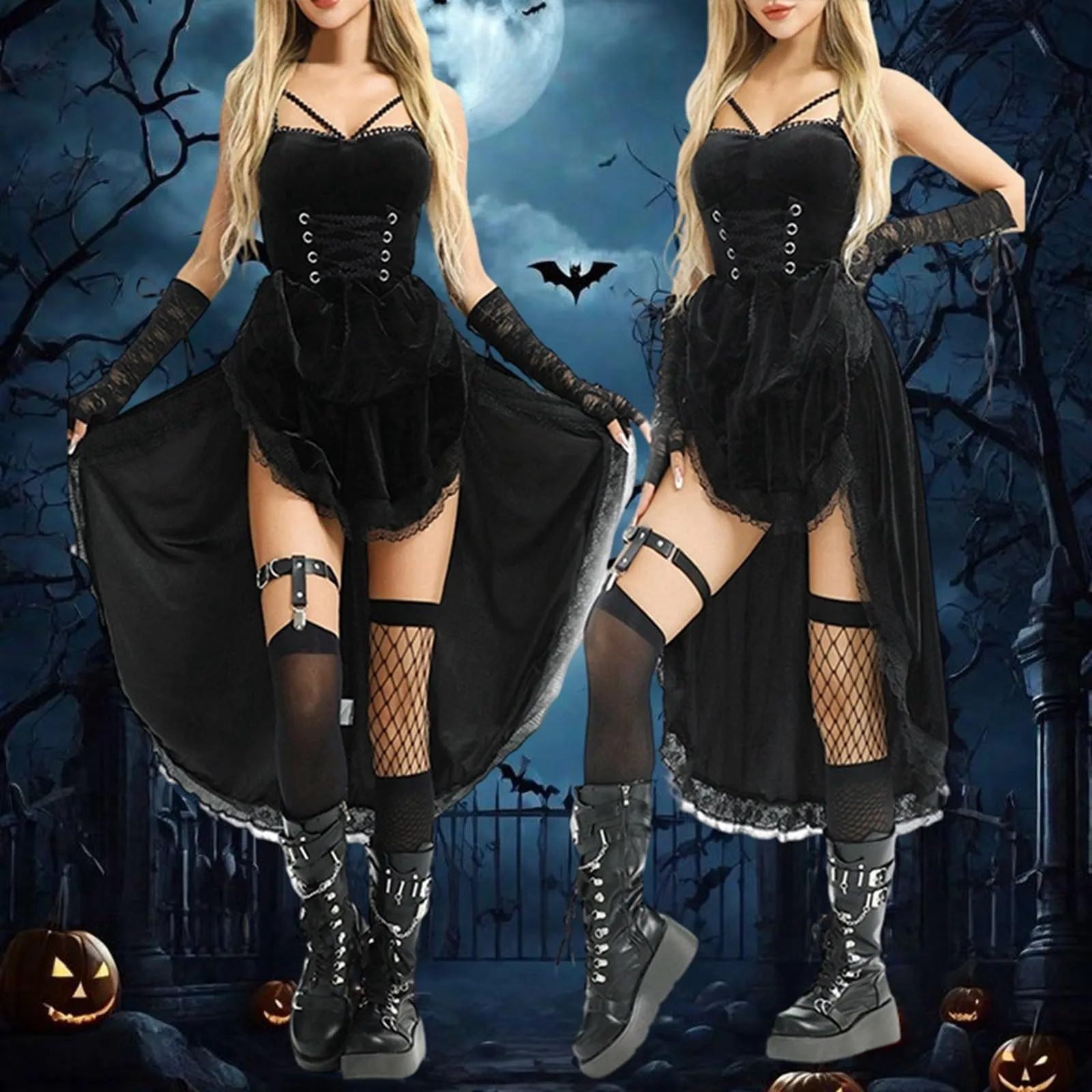 Vhersily Abito da Cocktail Gotico Costume Contessa Vampira e Pirata Medievale Vintage per Donna - immagine 2
