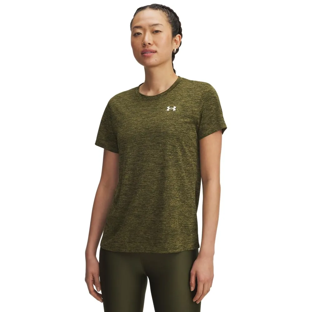 Under Armour Maglietta a Maniche Corte Tech Twist da Donna, Verde/Bianco, M - immagine 1