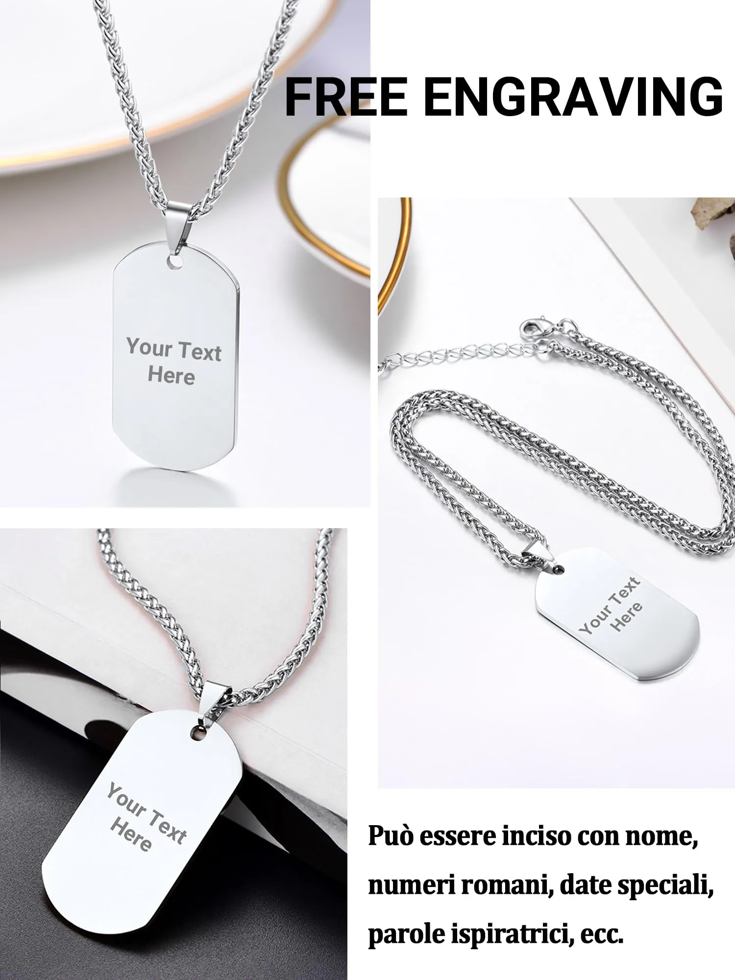 PROSTEEL Collana Militare Dog Tag Personalizzata in Acciaio 316L, Catena 60 cm - immagine 3