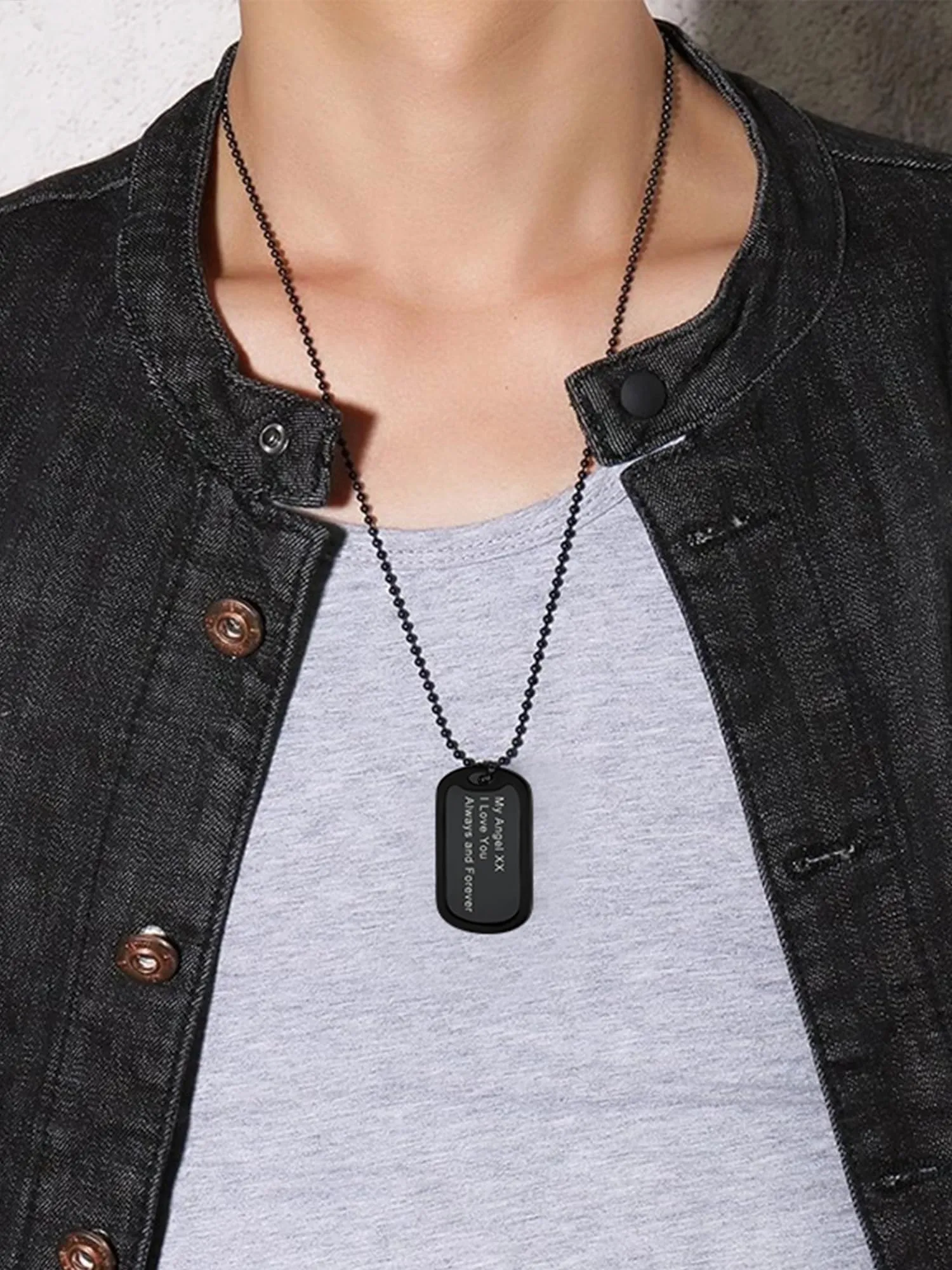 PROSTEEL Collana Uomo Dog Tag Militare Personalizzata con Incisione Laser, Catena a Palla 55+5 cm - immagine 4