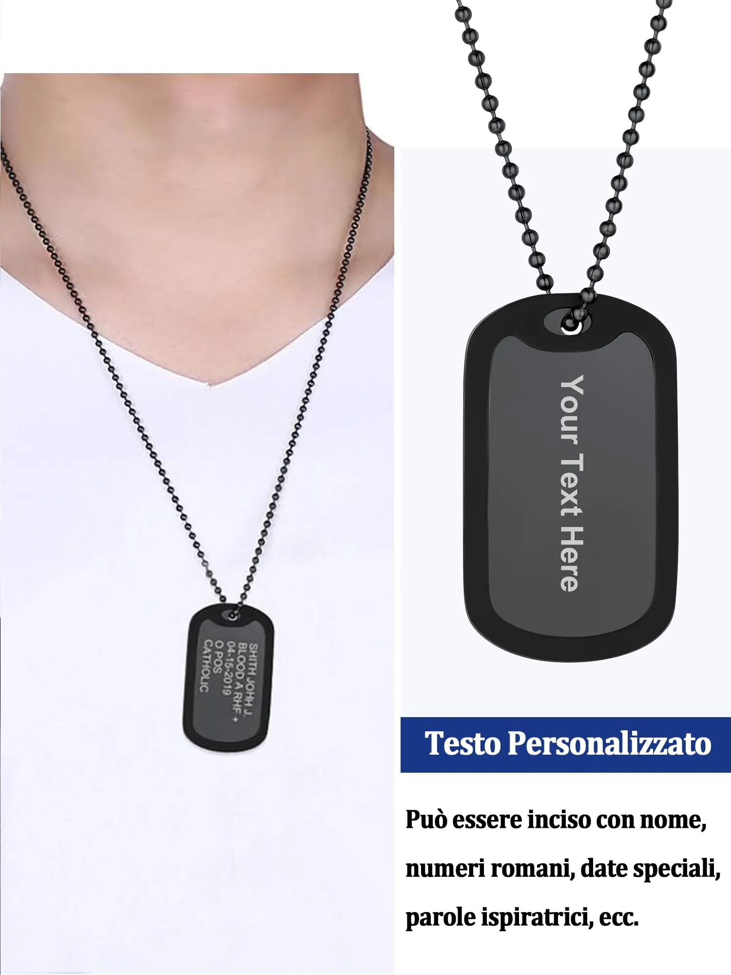 PROSTEEL Collana Uomo Dog Tag Militare Personalizzata con Incisione Laser, Catena a Palla 55+5 cm - immagine 5
