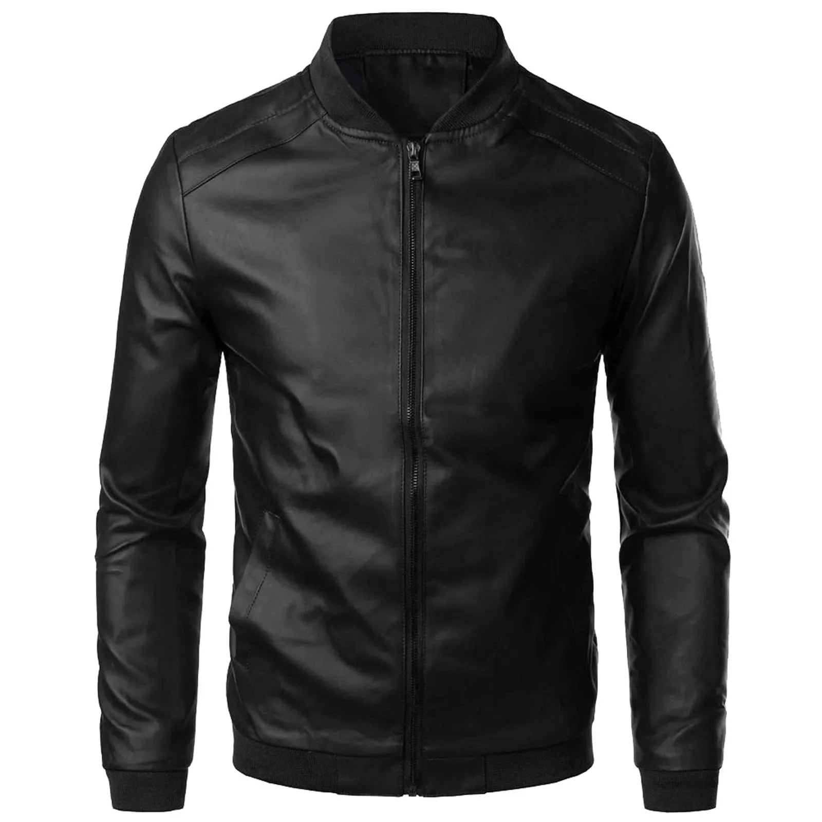Giacca Ecopelle Uomo Bomber Biker con Tasca sulle Maniche - Nero - XL - immagine 3