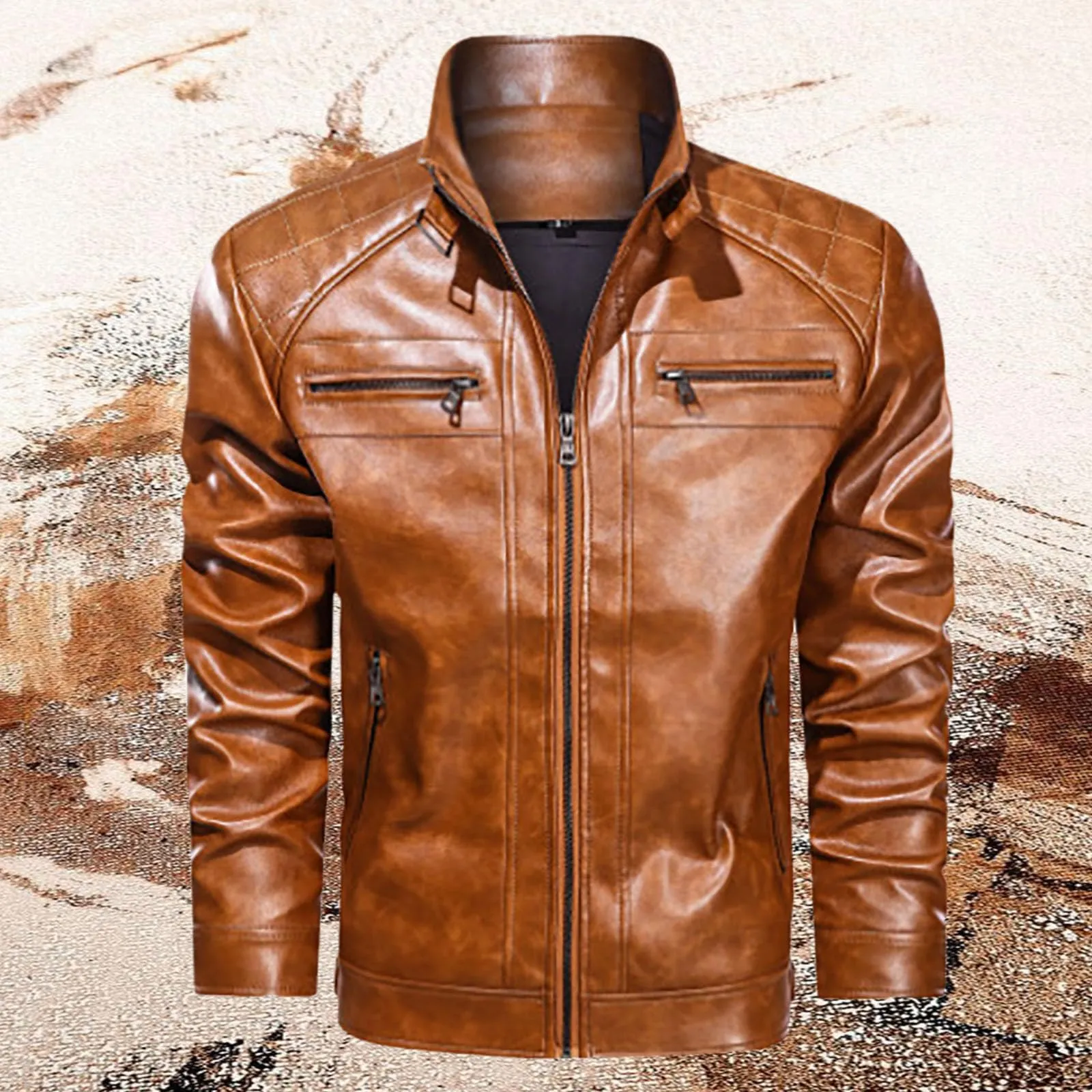 Giacca da Moto Uomo in Similpelle con Collo Alto Matelassee - immagine 2