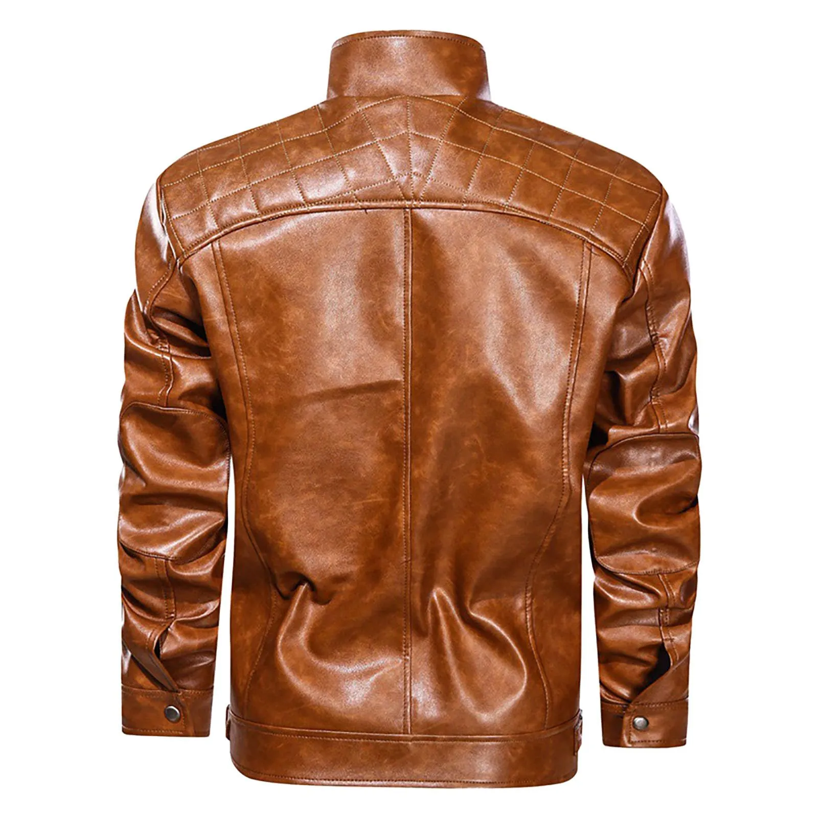 Generic Giubbotto Bomber in Ecopelle da Uomo con Colletto Rialzato e Chiusura Lampo per Motociclisti - immagine 5