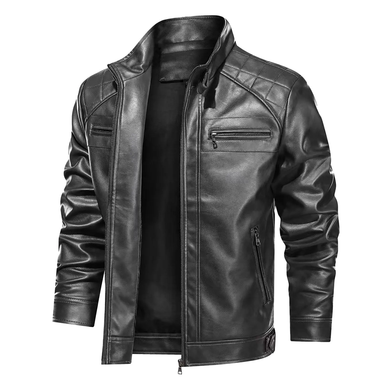 Giubbotto Moto Uomo Retro Casual Slim Colletto alla Coreana Stile Motociclista - immagine 1