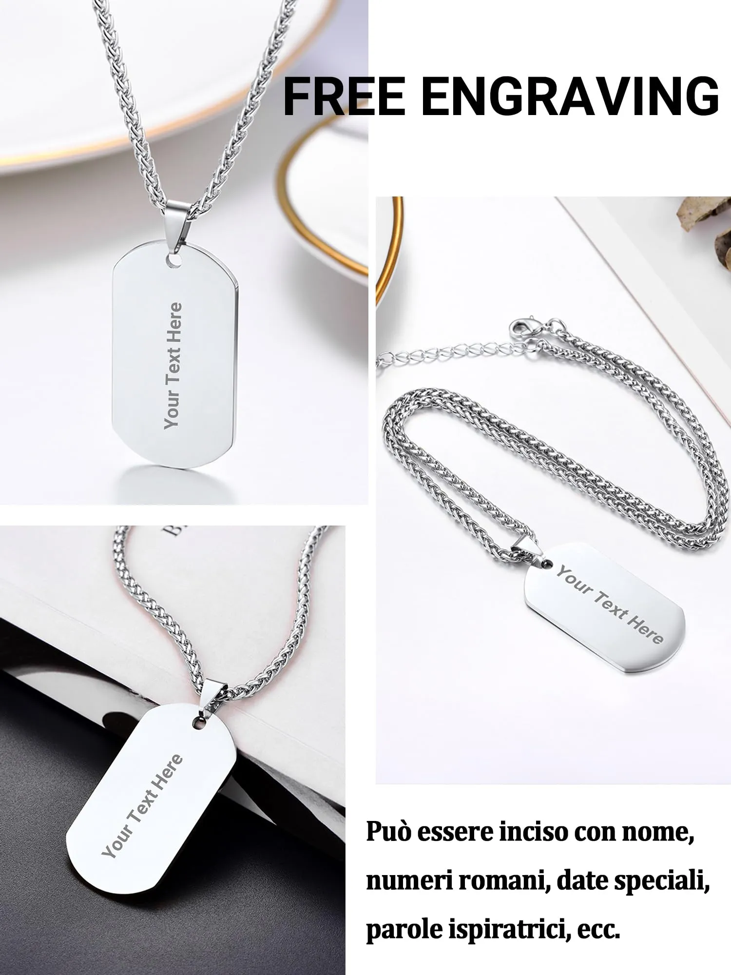 PROSTEEL Collana Militare Personalizzata Dog Tag in Acciaio Inossidabile, Catena 55+5 cm - immagine 3