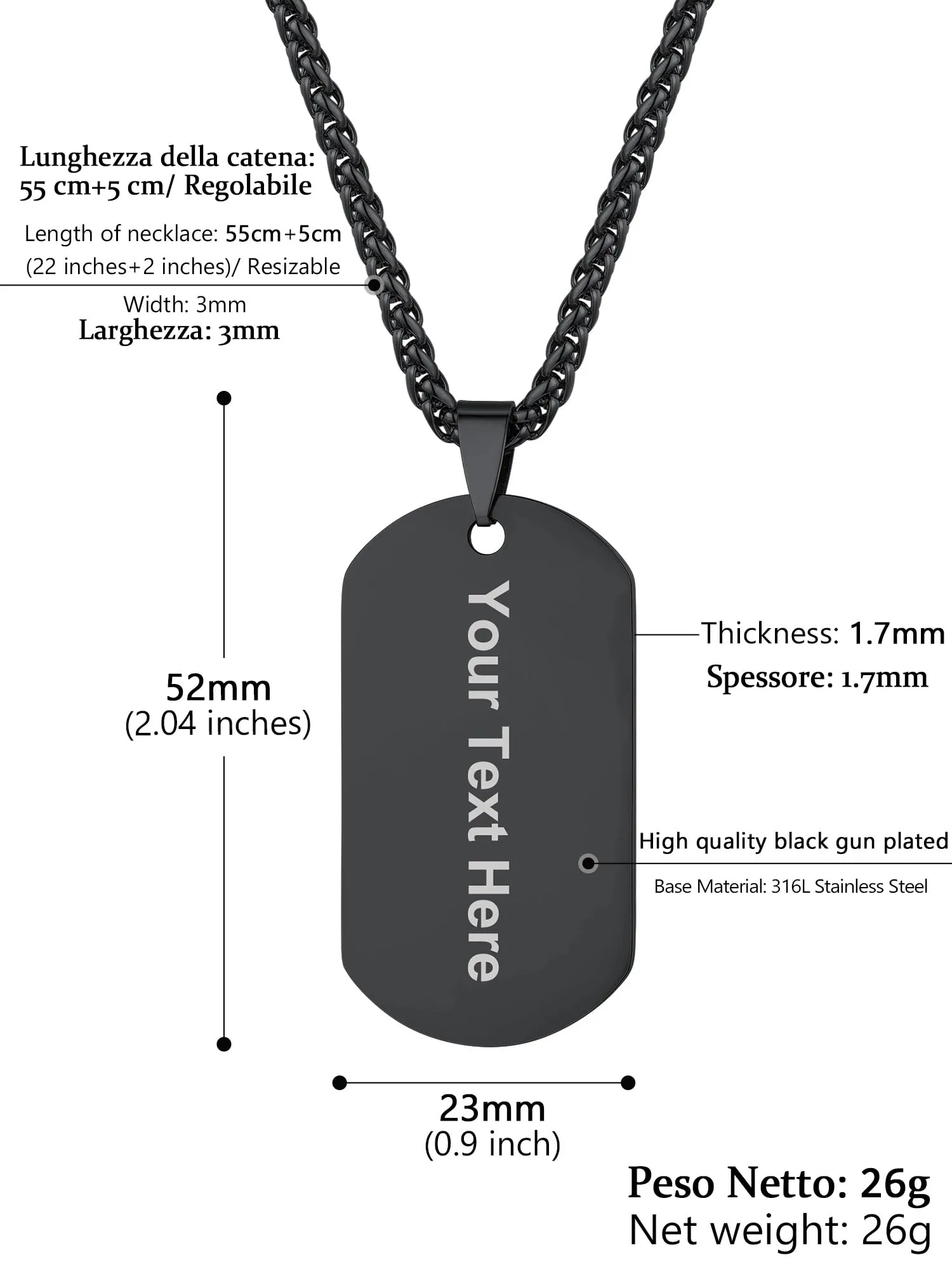 PROSTEEL Collana Militare Personalizzata Piastrine Dog Tag in Acciaio, Catena 55+5 CM - immagine 6