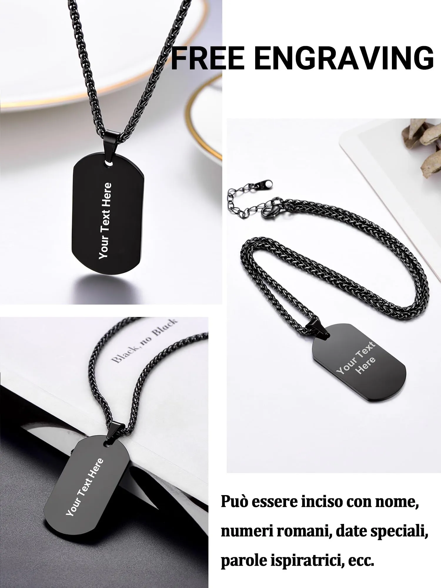 PROSTEEL Collana Militare Personalizzata Piastrine Dog Tag in Acciaio, Catena 55+5 CM - immagine 7