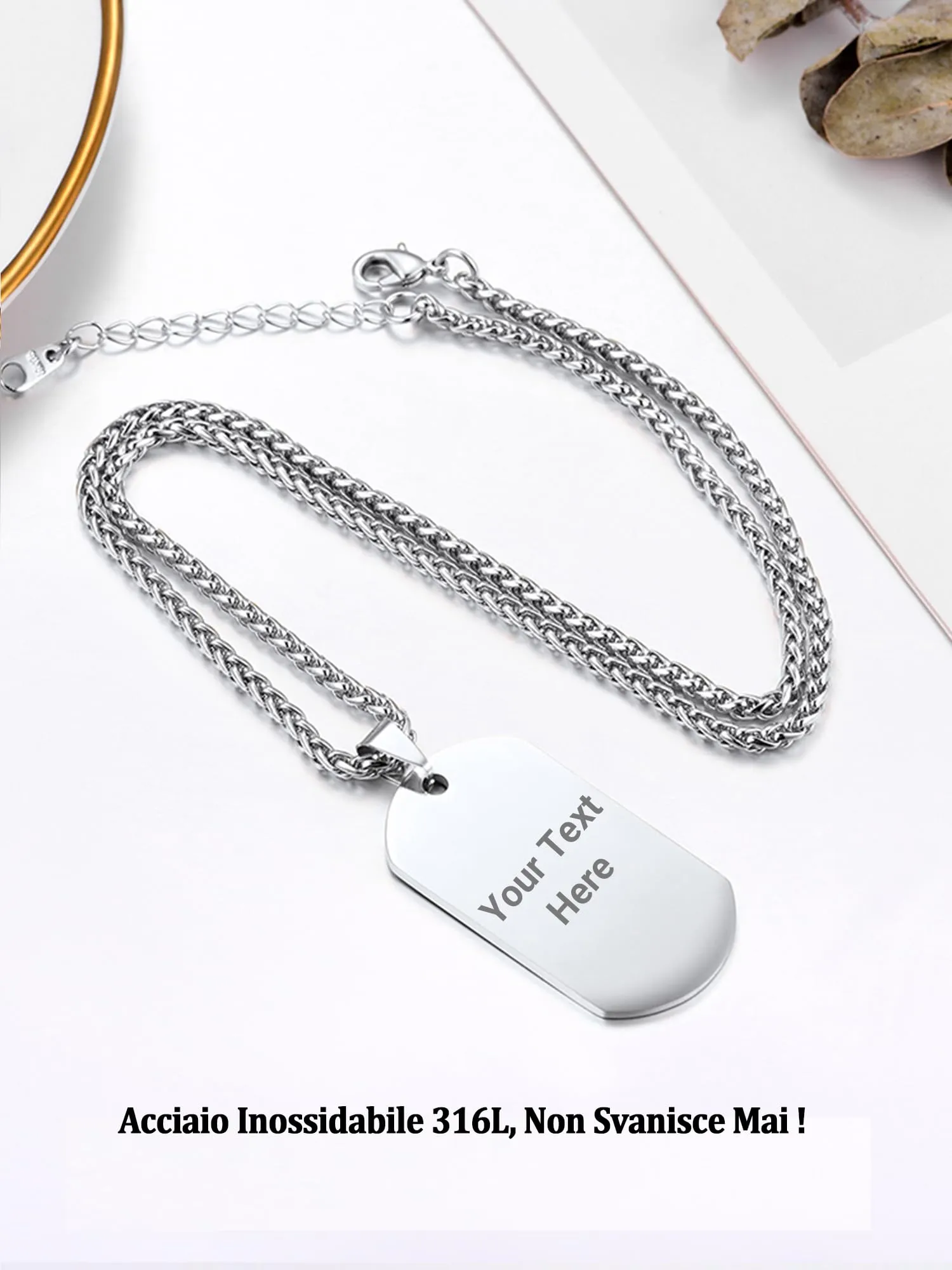 PROSTEEL Collana Militare Dog Tag Personalizzata in Acciaio 316L, Catena 55+5 cm - immagine 5