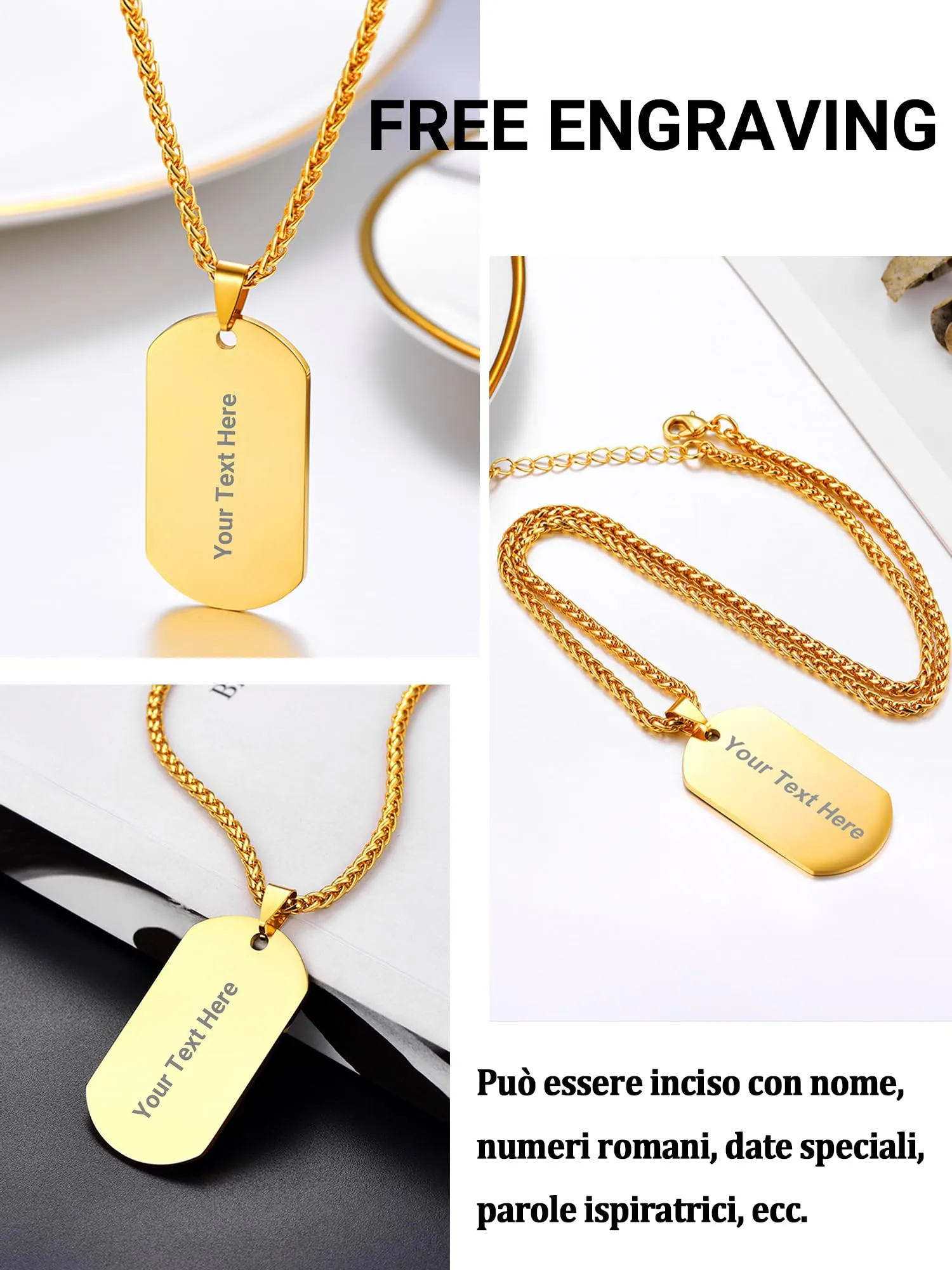 PROSTEEL Collana Militare Dog Tag Personalizzata in Acciaio Inossidabile 316L, Catena 55+5 cm - immagine 5