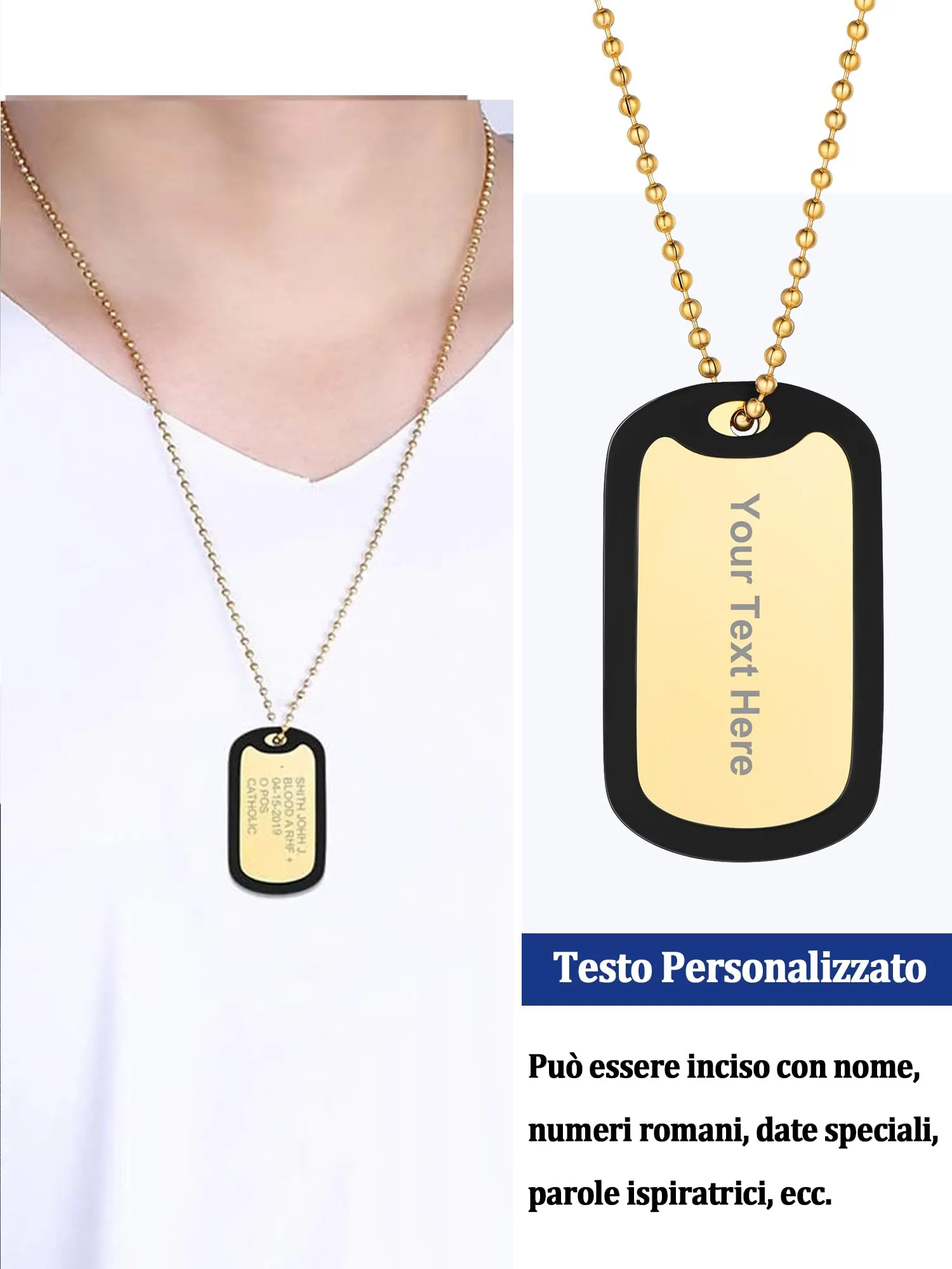 PROSTEEL Collana Uomo Dog Tag Militare Personalizzata con Incisione Laser e Catena a Palla 55+5 cm - immagine 4