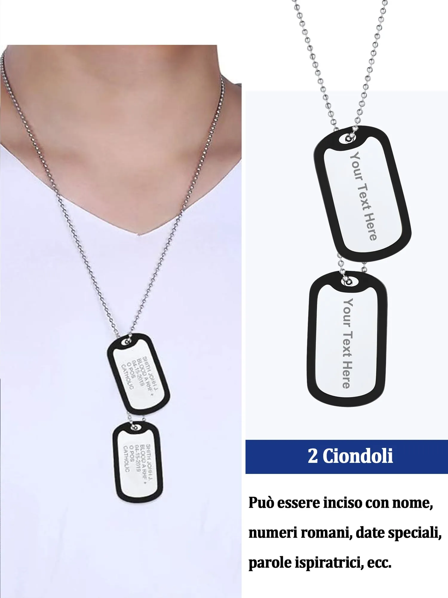 PROSTEEL Piastrina Militare Personalizzabile Dog Tag in Acciaio Inossidabile per Donna e Uomo, Argento - immagine 3