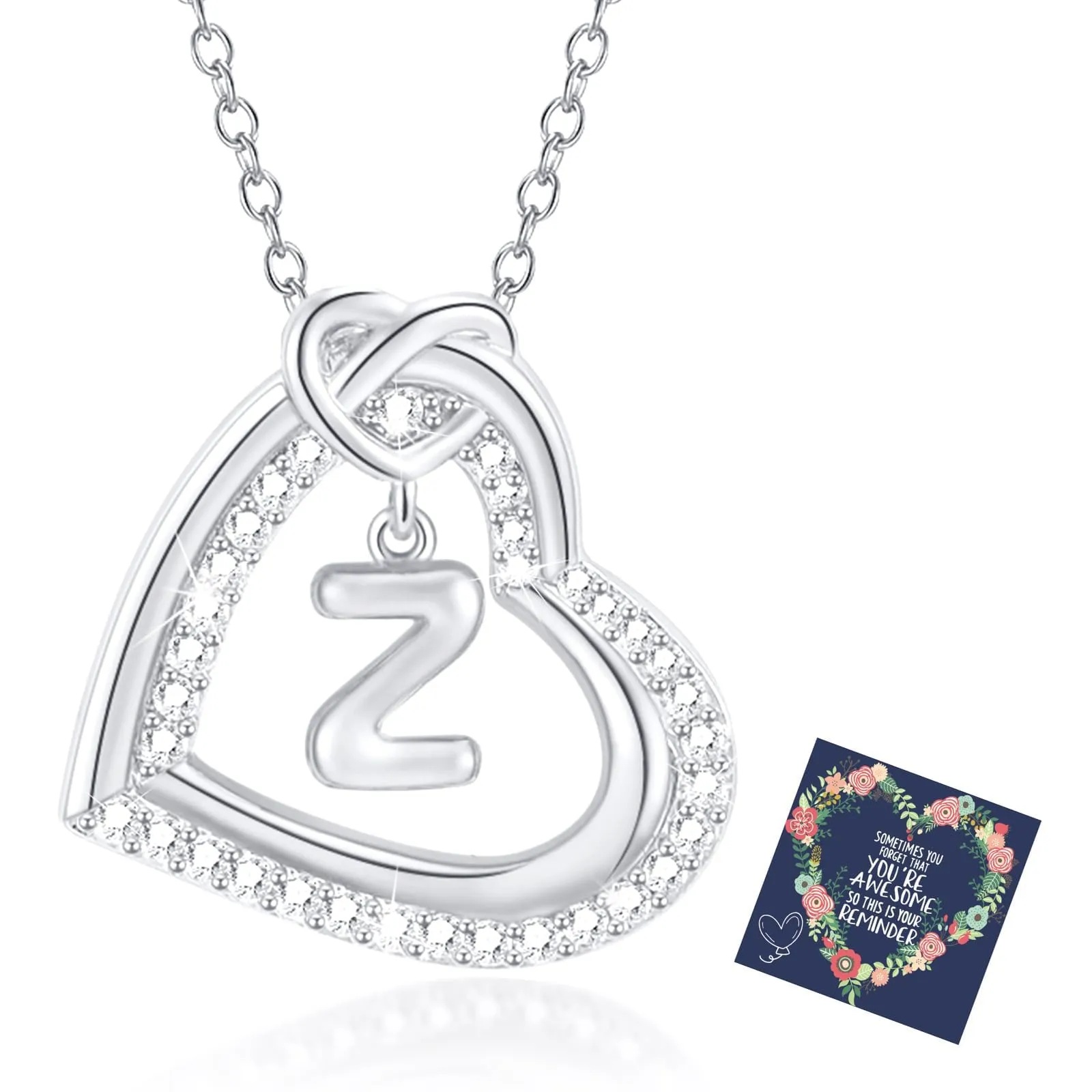 Esmoly Collana Donna Cuore Lettera Pendente Argento Z - immagine 1