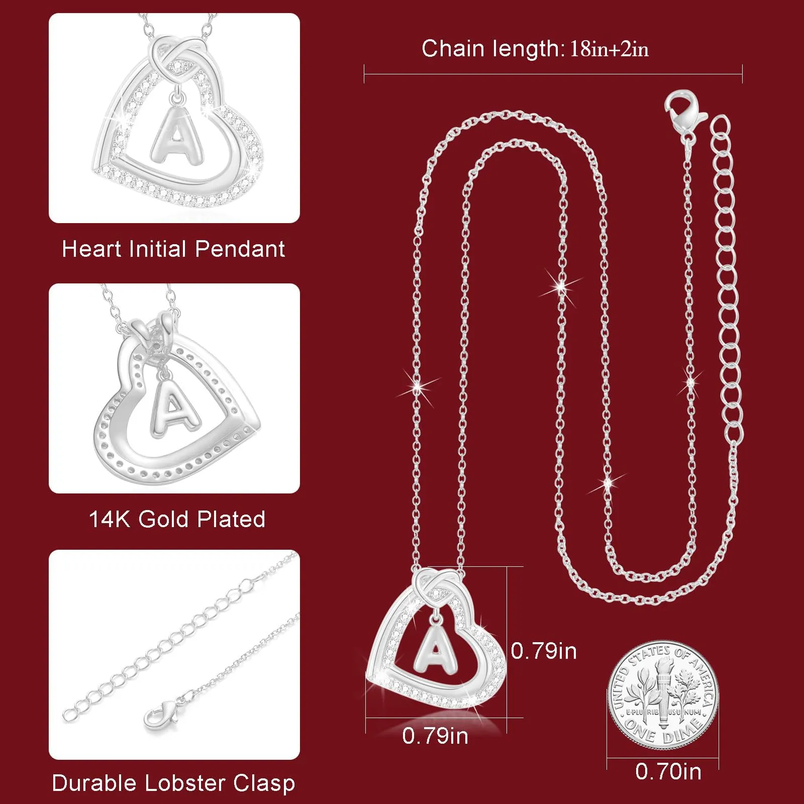 Esmoly Collana Donna Cuore Lettera Pendente (Argento T) - immagine 4