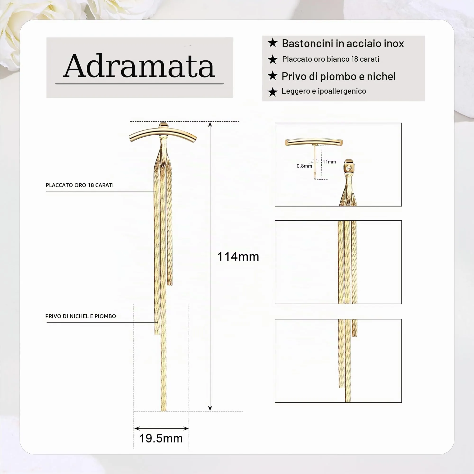 Adramata Orecchini Pendenti a Nappa in Acciaio Inossidabile Color Oro - immagine 3