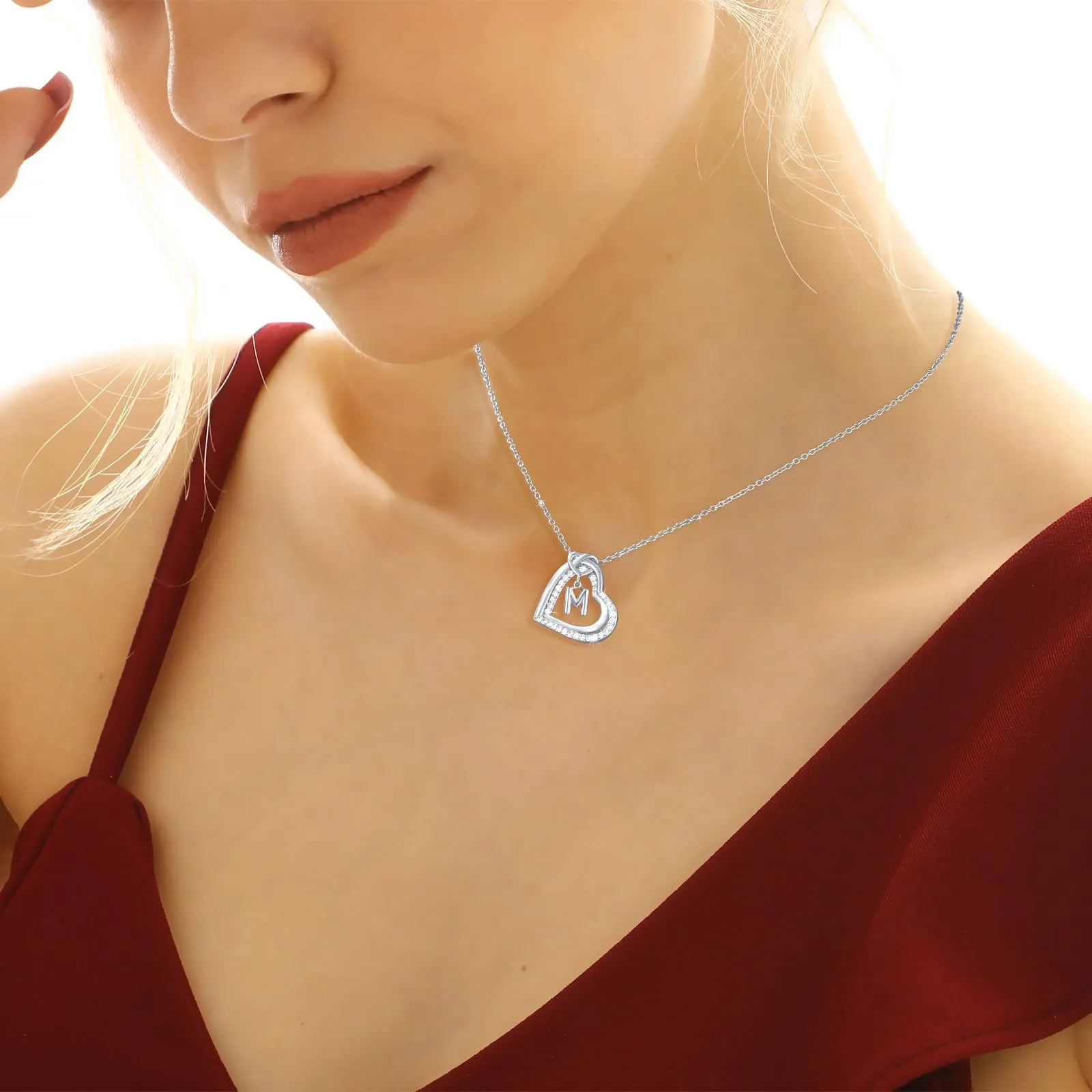Esmoly Collana Donna Cuore con Lettera Pendente, Argento P - immagine 3