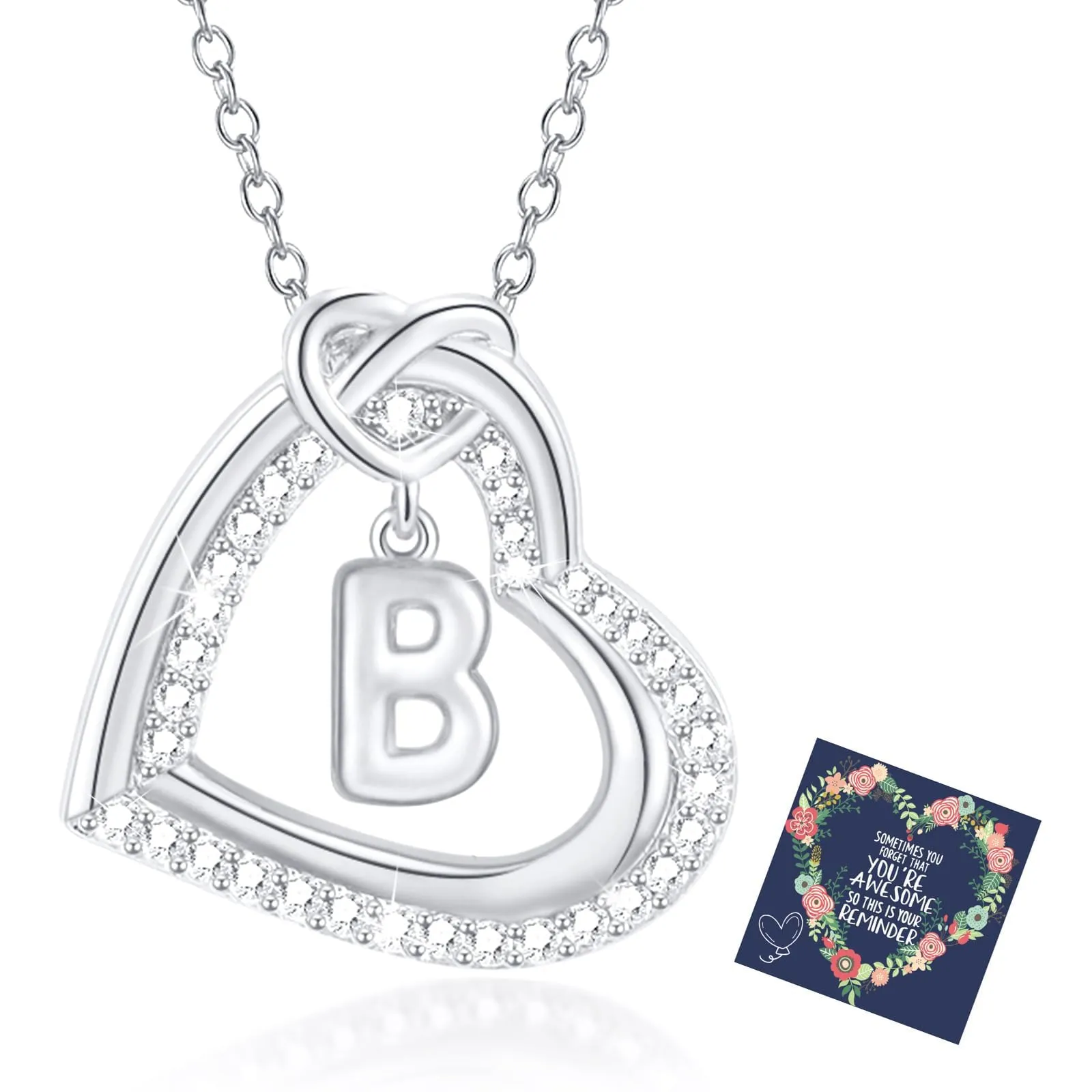 Esmoly Collana Donna Cuore Lettera Pendente - Argento B - immagine 1