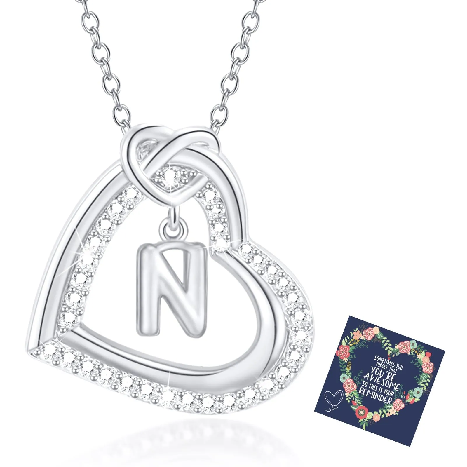 Esmoly Collana Donna Cuore Lettera Pendente (Argento N) - immagine 1
