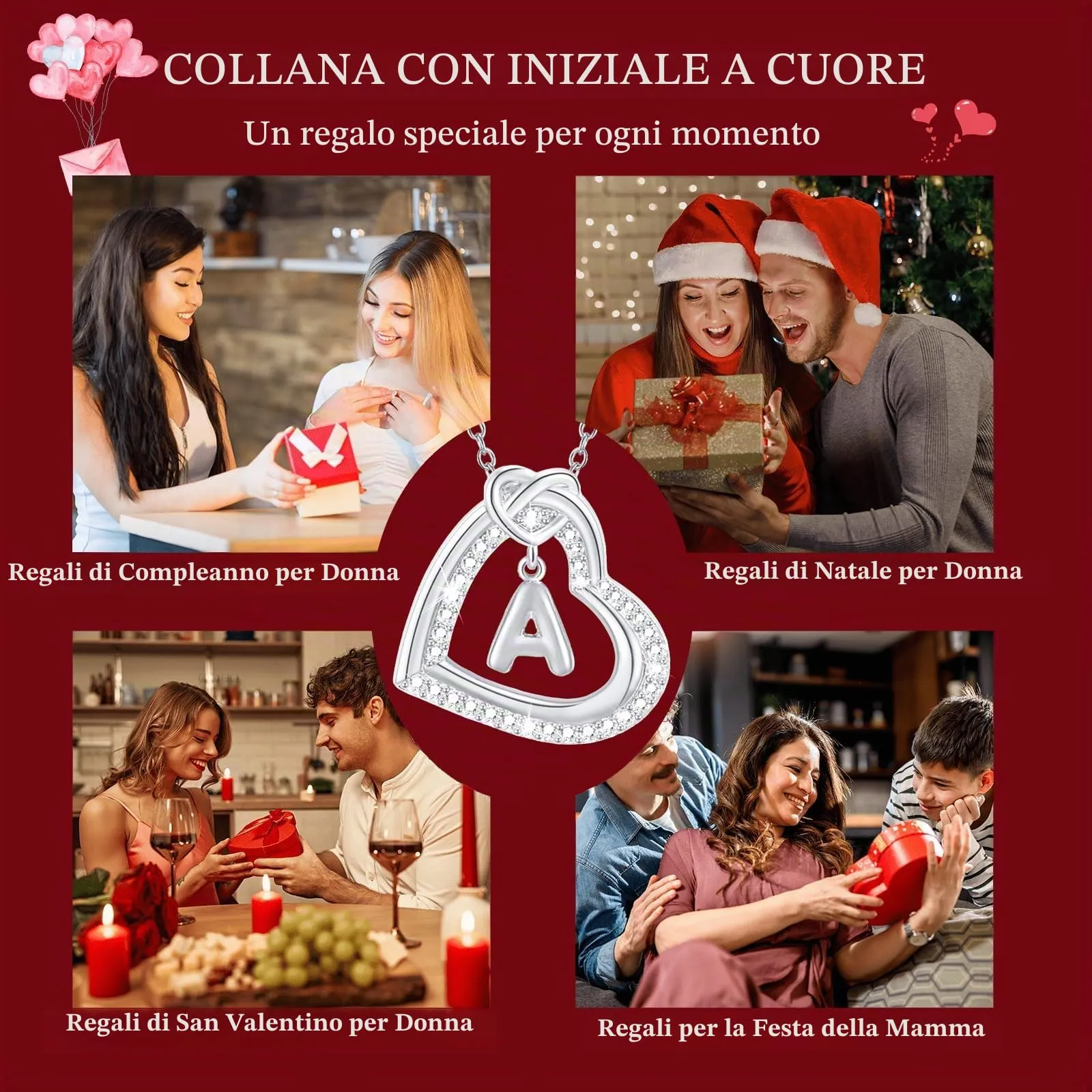 Esmoly Collana Donna Cuore Lettera Pendente Argento G - immagine 6