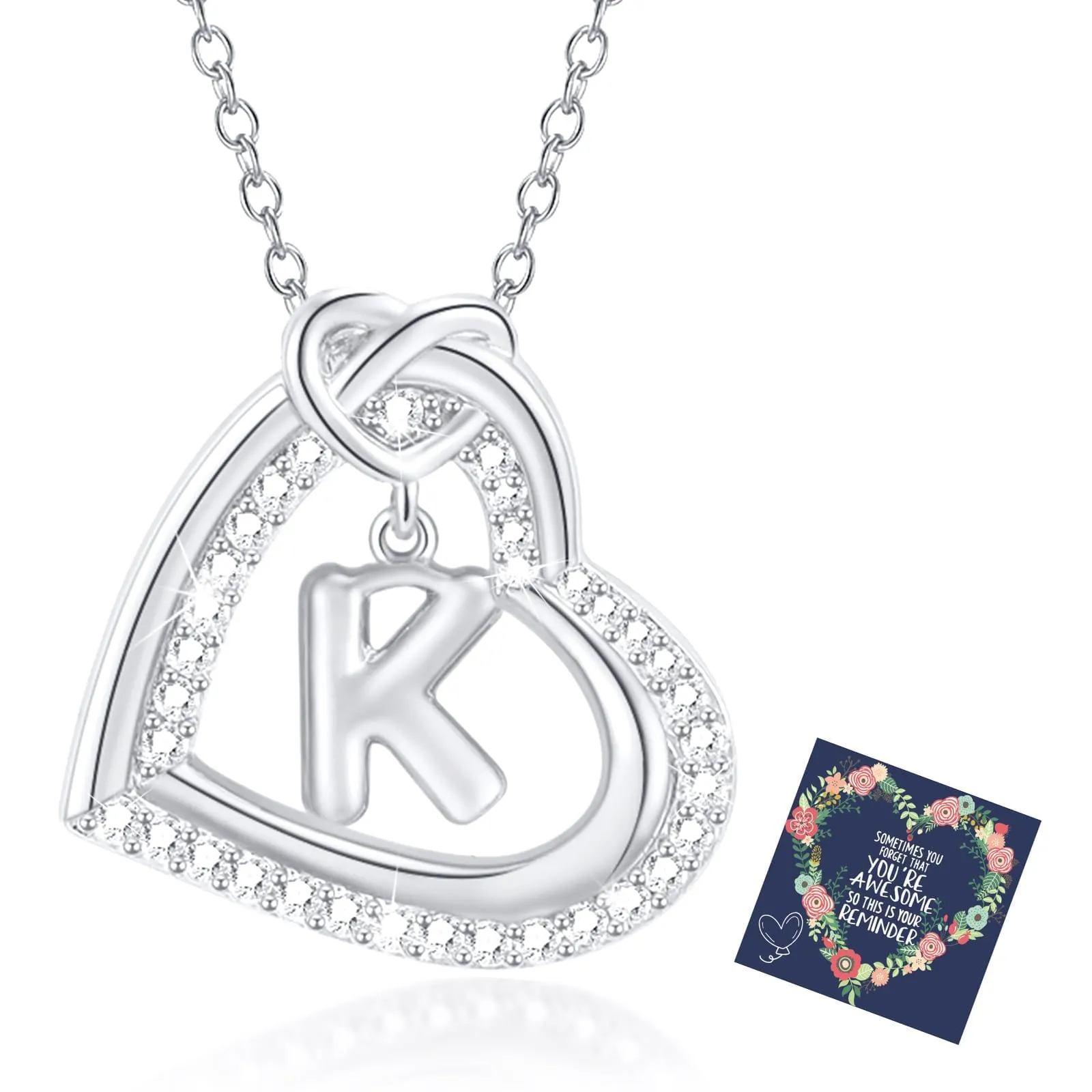 Esmoly Collana Donna Cuore Lettera Pendente Argento K - immagine 1