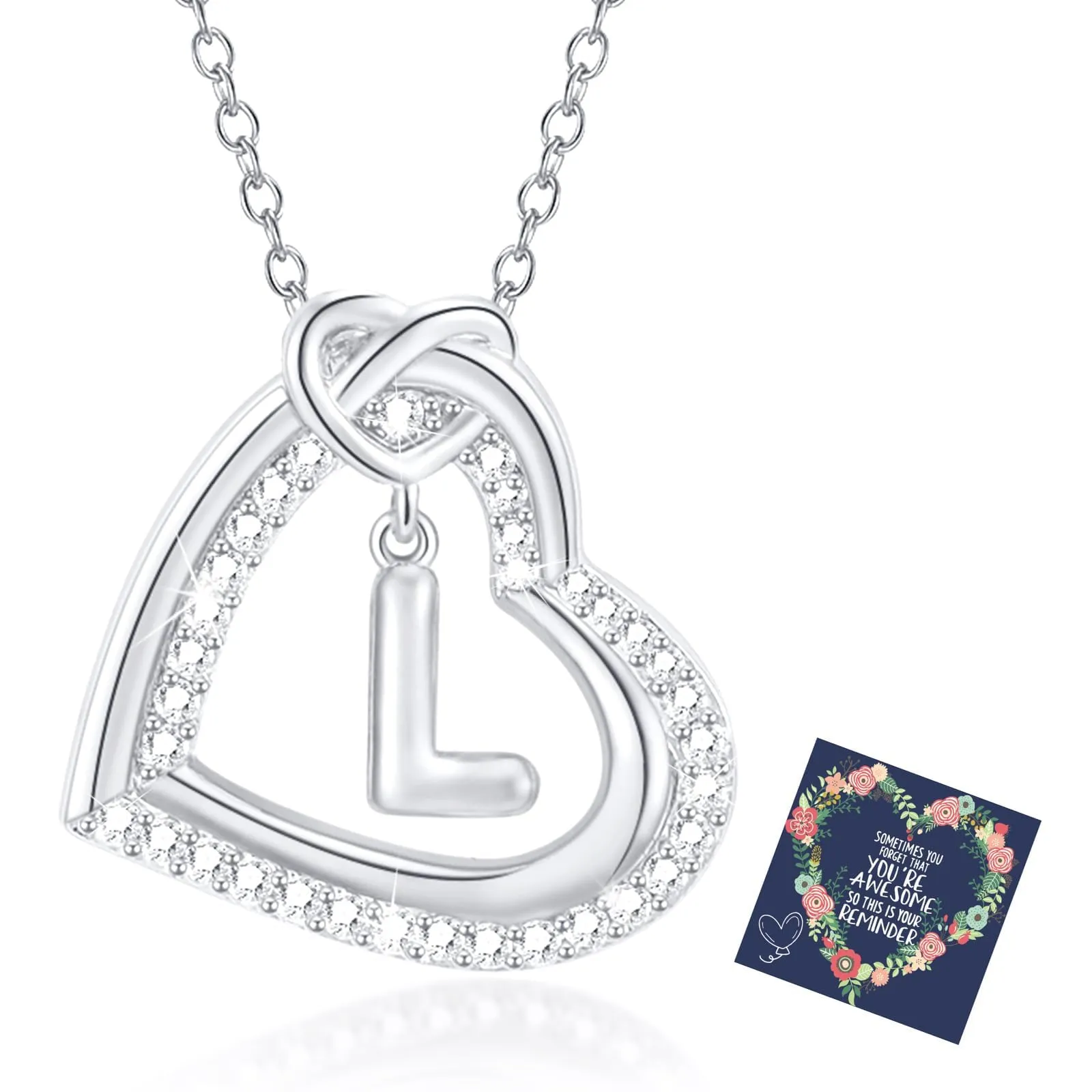 Esmoly Collana Donna Cuore Lettera Pendente (Argento L) - immagine 1