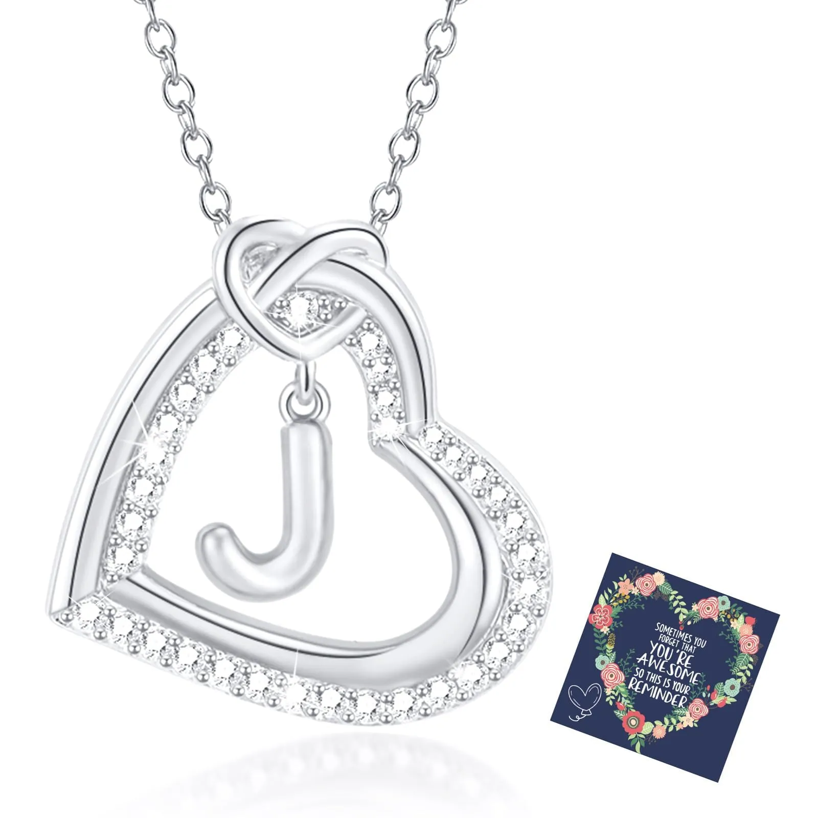 Esmoly Collana Donna Cuore Lettera Pendente Argento J - immagine 1