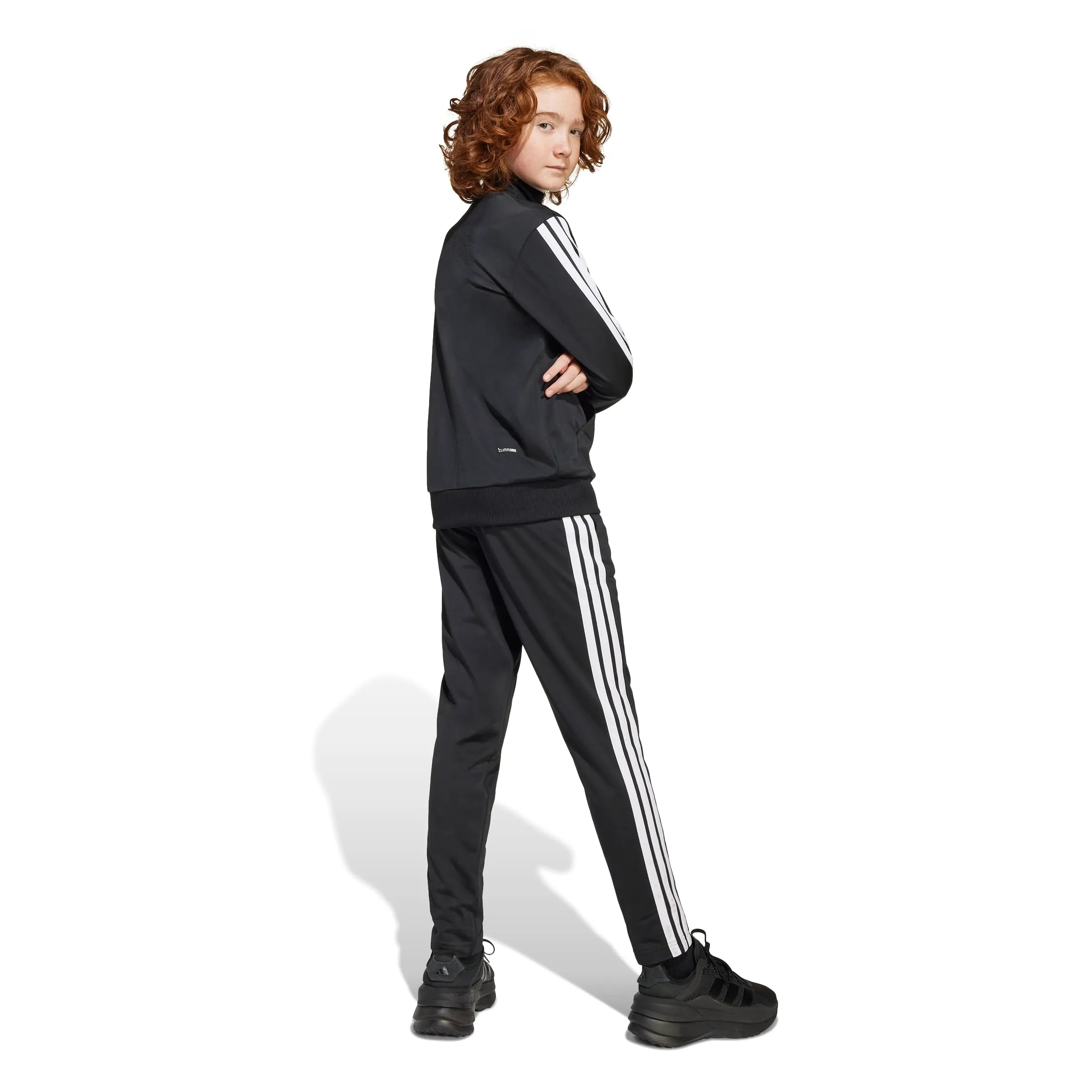adidas Seasonal Essentials Tiberio 3 Stripes Tricot Track Suit, Black/White/Pure Ruby, 7-8 Years - immagine 2