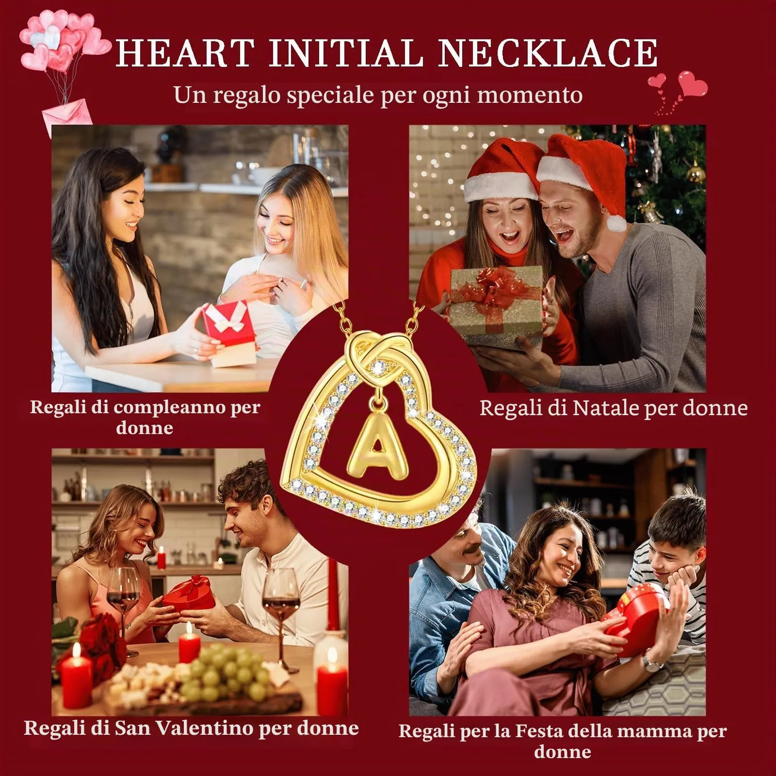 Esmoly Collana Donna Cuore Lettera Pendente (Oro L) - immagine 6