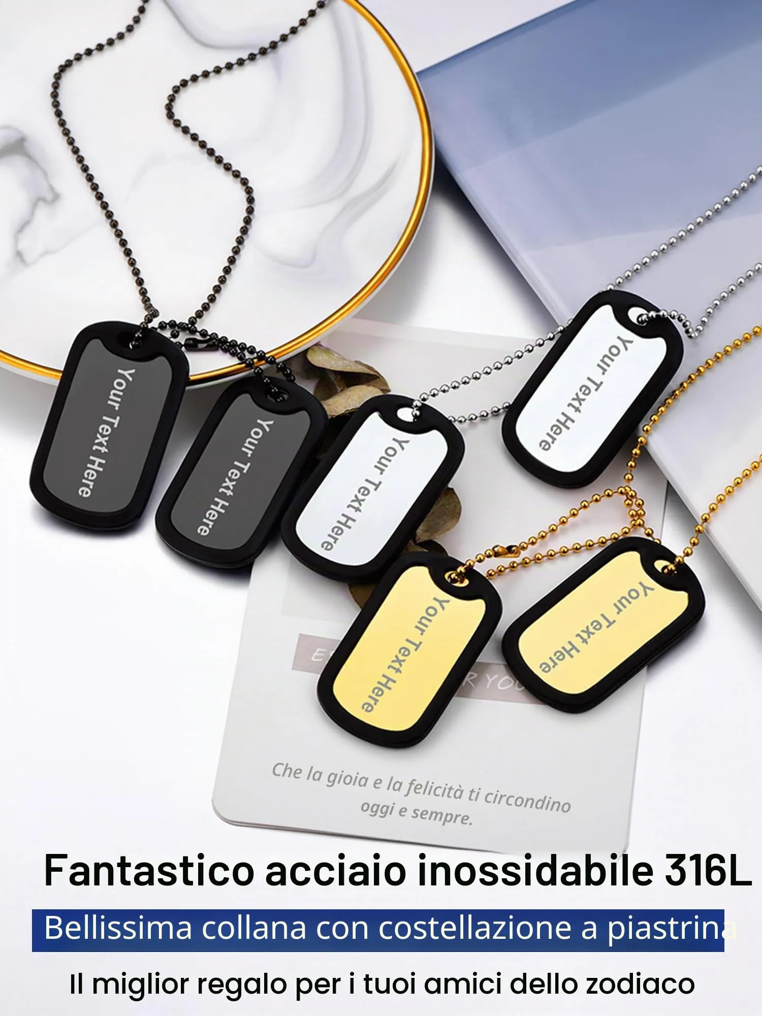 PROSTEEL Collana Militare Dog Tag Personalizzabile in Acciaio Inossidabile Placcato Oro, Unisex - immagine 6