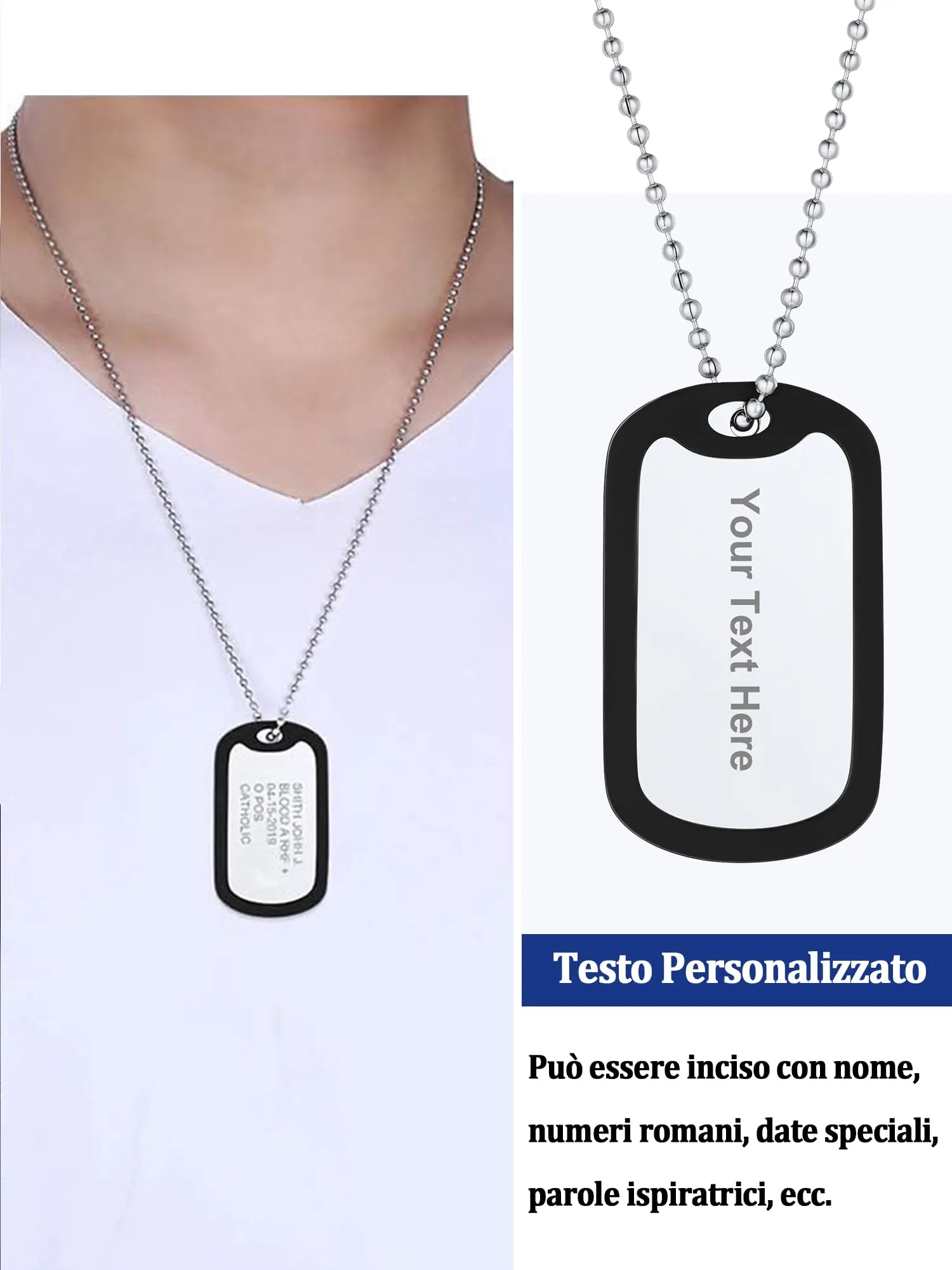 PROSTEEL Collana Uomo Dog Tag Personalizzata con Incisione Laser e Catena a Palla 55+5 cm - immagine 5