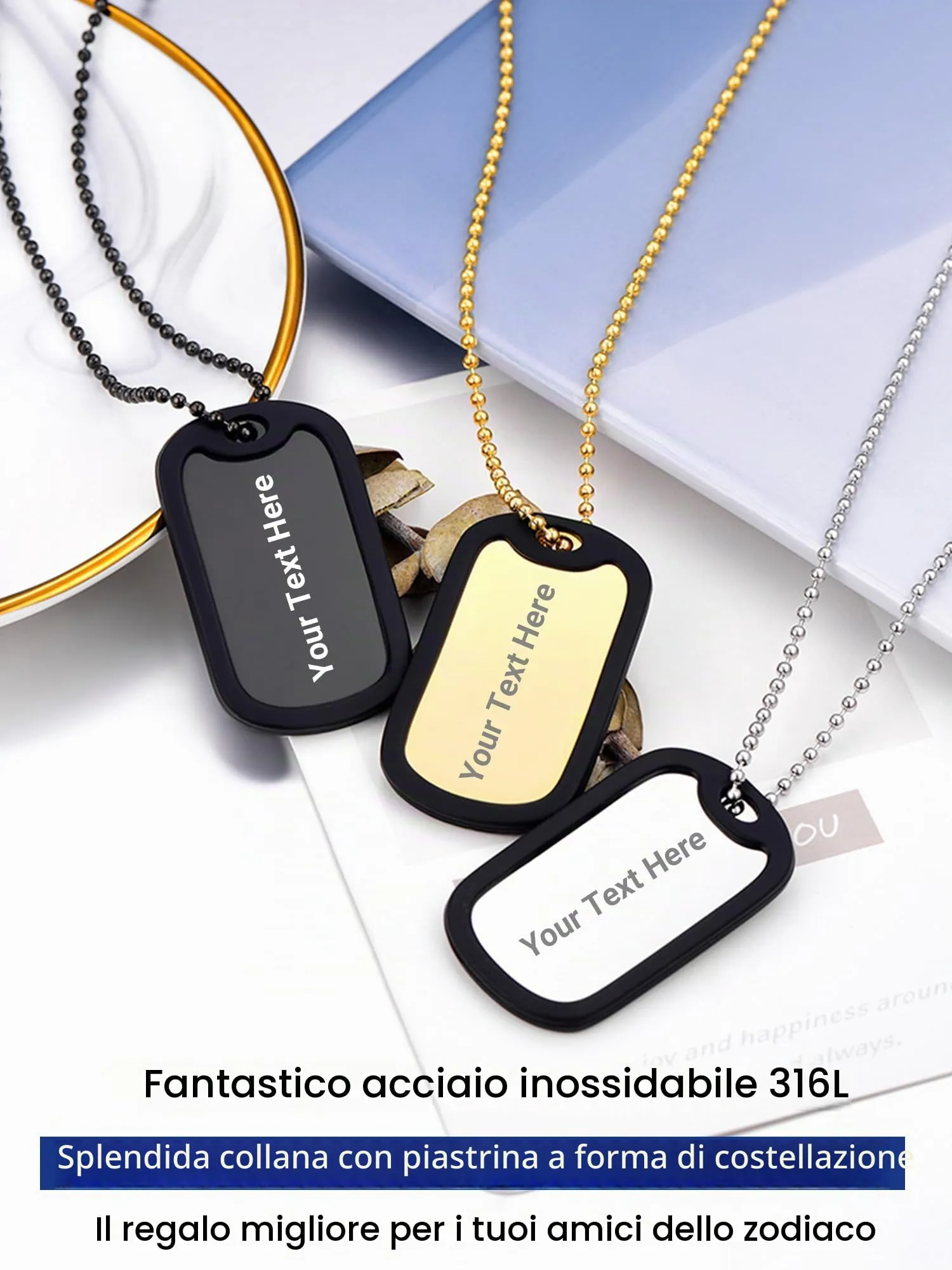 PROSTEEL Collana Uomo Dog Tag Personalizzata con Incisione Laser e Catena a Palla 55+5 cm - immagine 7