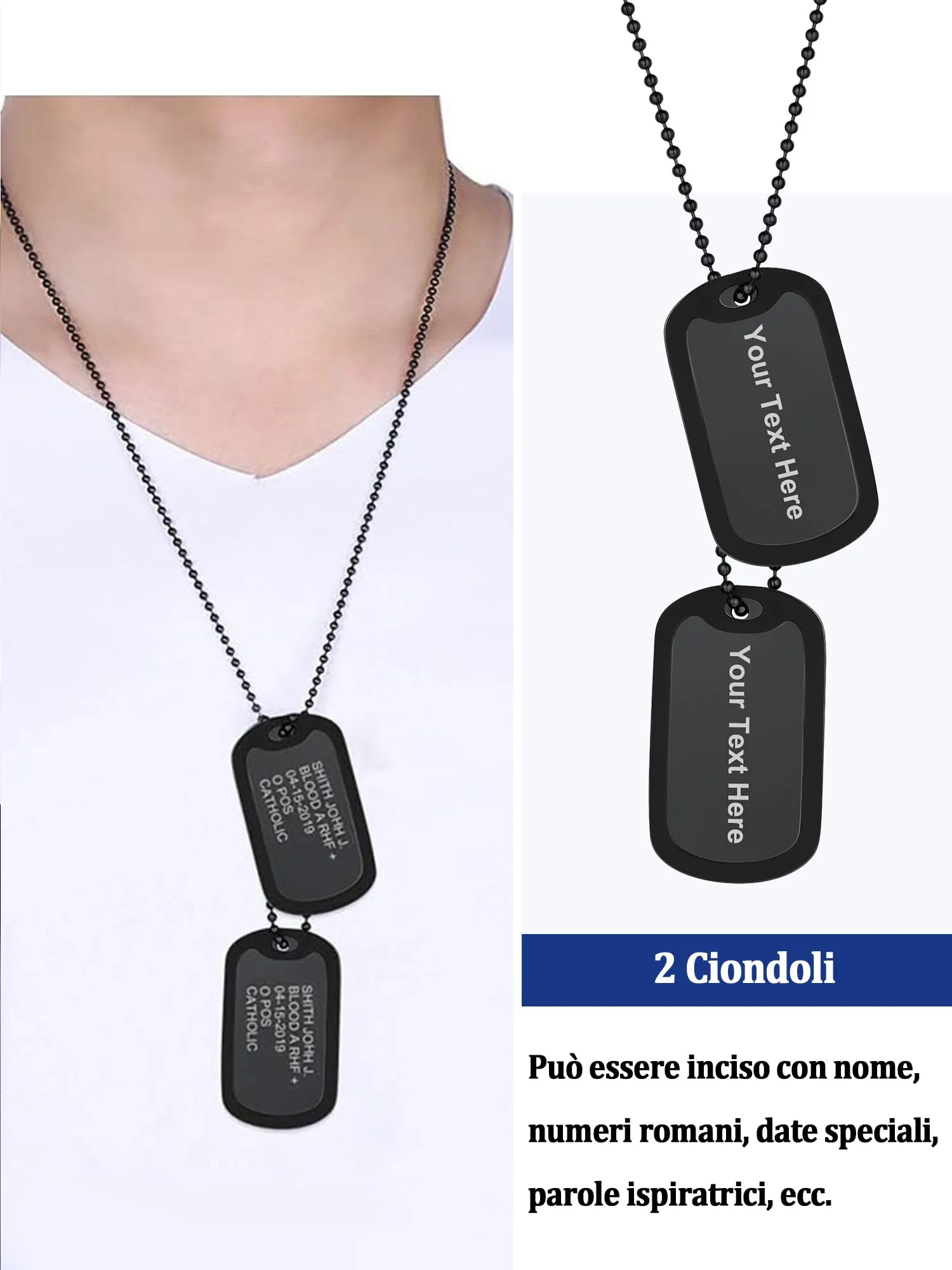PROSTEEL Collana Uomo Dog Tag Militare Personalizzata con Incisione Laser, Catena a Palla 60 cm - immagine 5