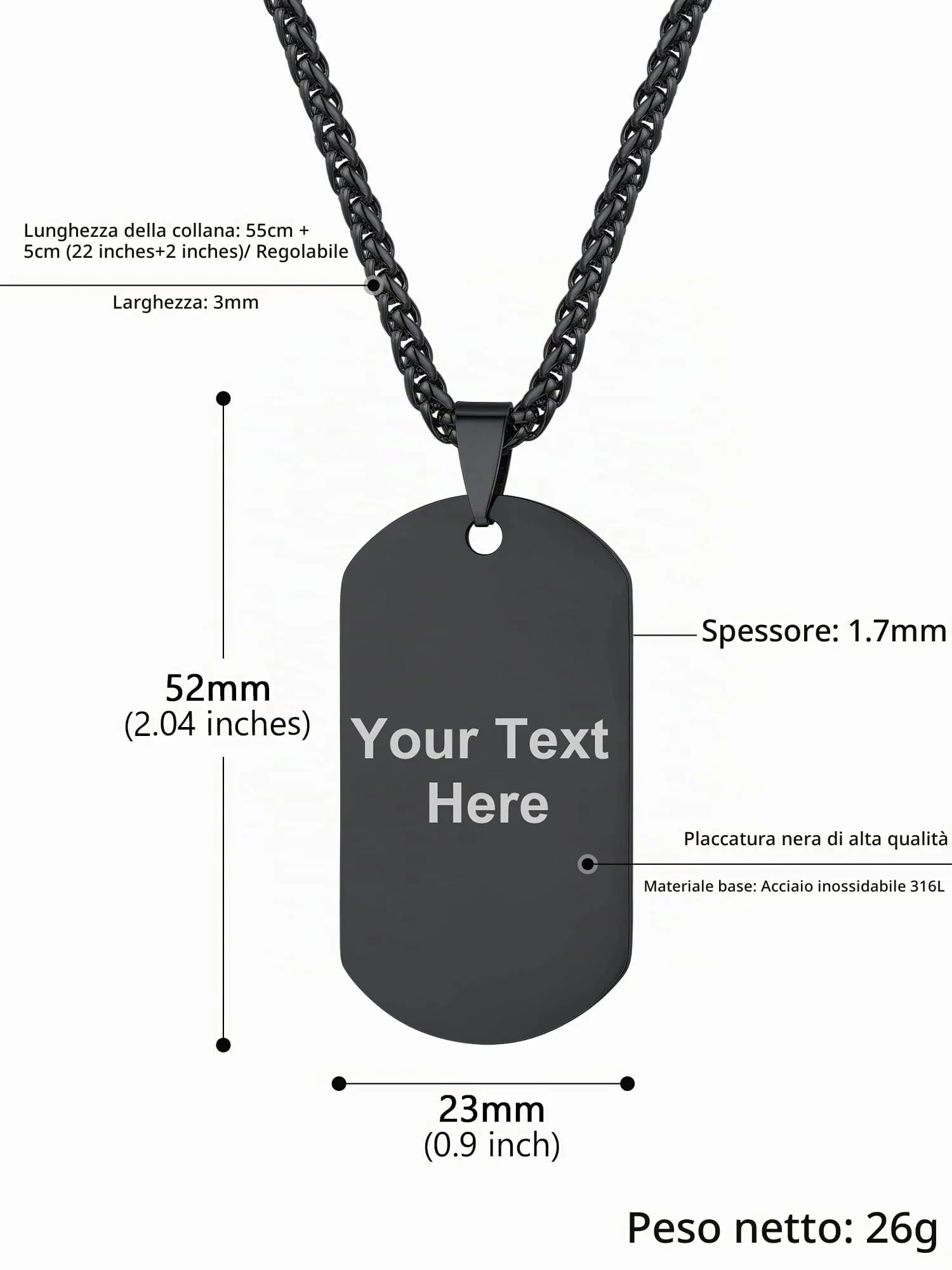 PROSTEEL Collana Militare Dog Tag Personalizzata in Acciaio Inossidabile 316L, Catena 55+5 cm - immagine 5