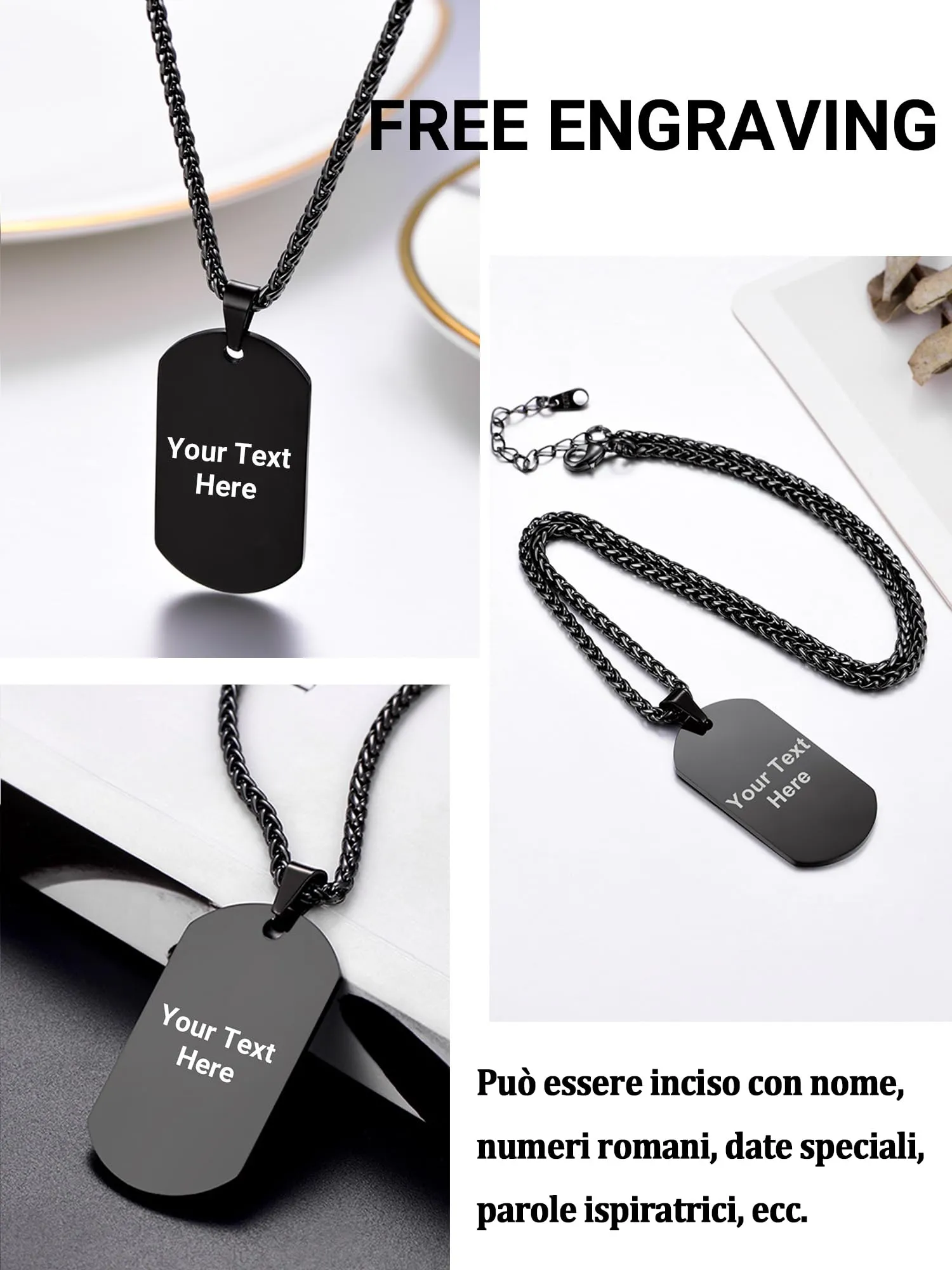 PROSTEEL Collana Militare Dog Tag Personalizzata in Acciaio Inossidabile 316L, Catena 55+5 cm - immagine 8