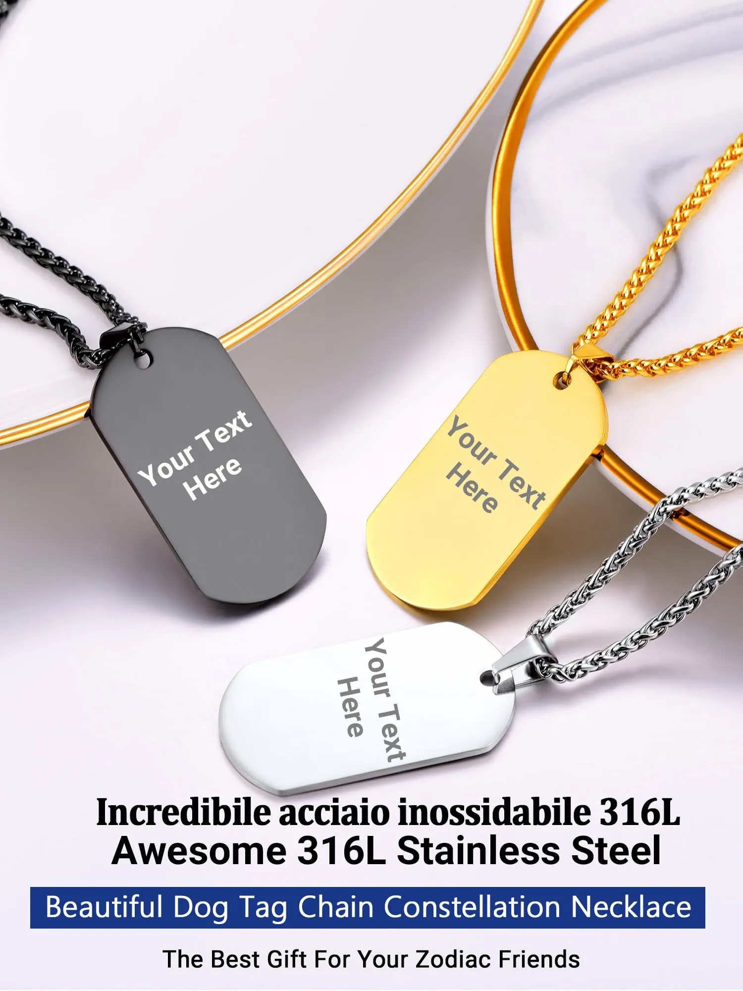 PROSTEEL Collana Militare Dog Tag Personalizzata in Acciaio Inossidabile 316L, Catena 55+5 cm - immagine 9