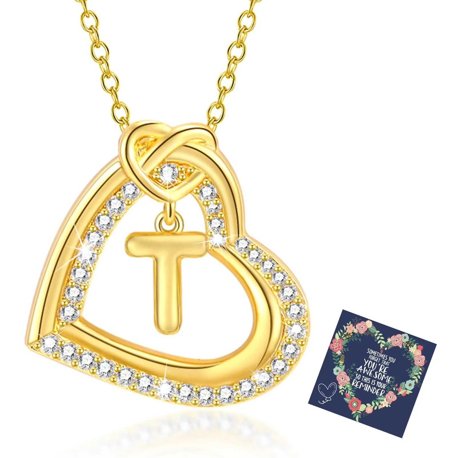 Esmoly Collana Donna Cuore Lettera Pendente Oro T - immagine 1
