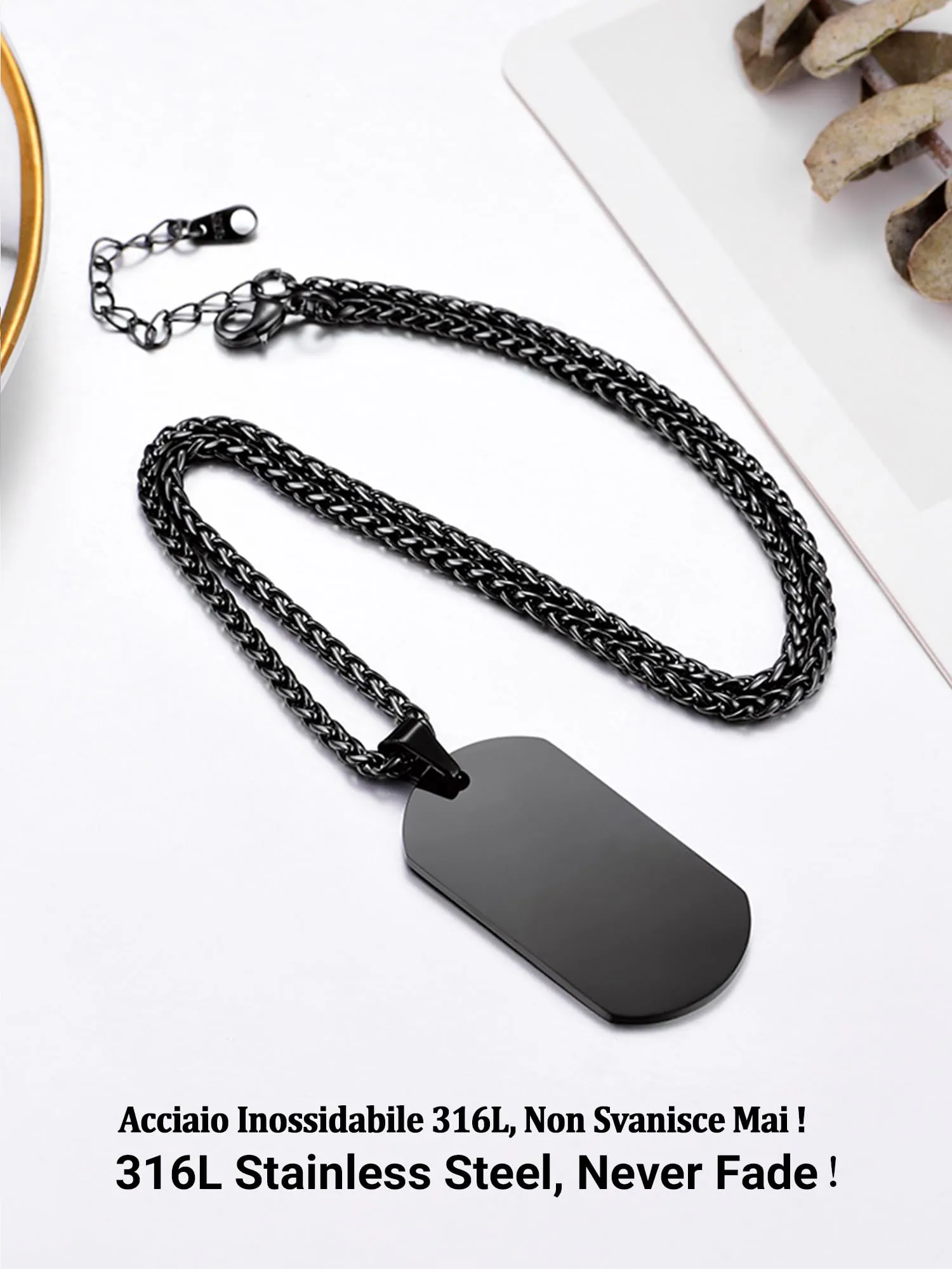 PROSTEEL Collana Militare Dog Tag in Acciaio Inossidabile, Catena Regolabile 55-60 cm, Nero, Unisex - immagine 8